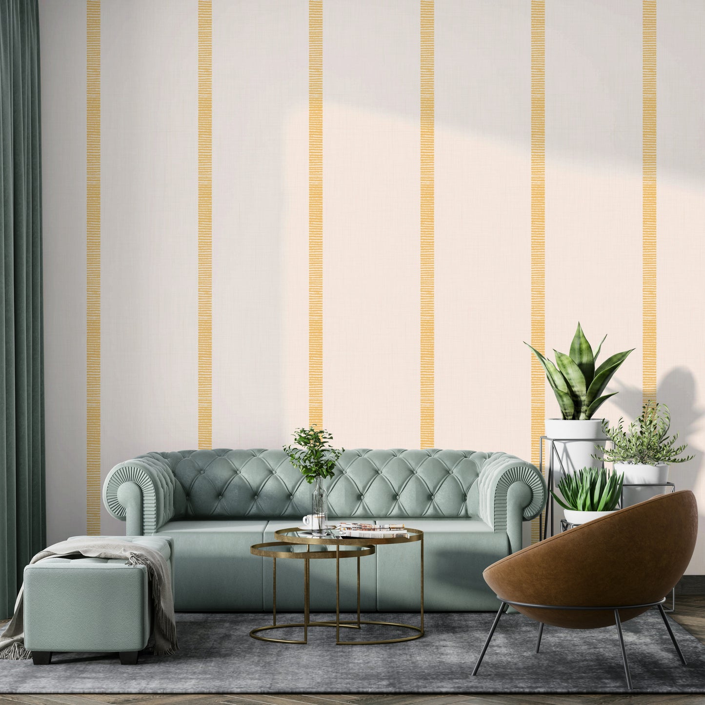 Boho style wallpaper with golden harmony stripes

