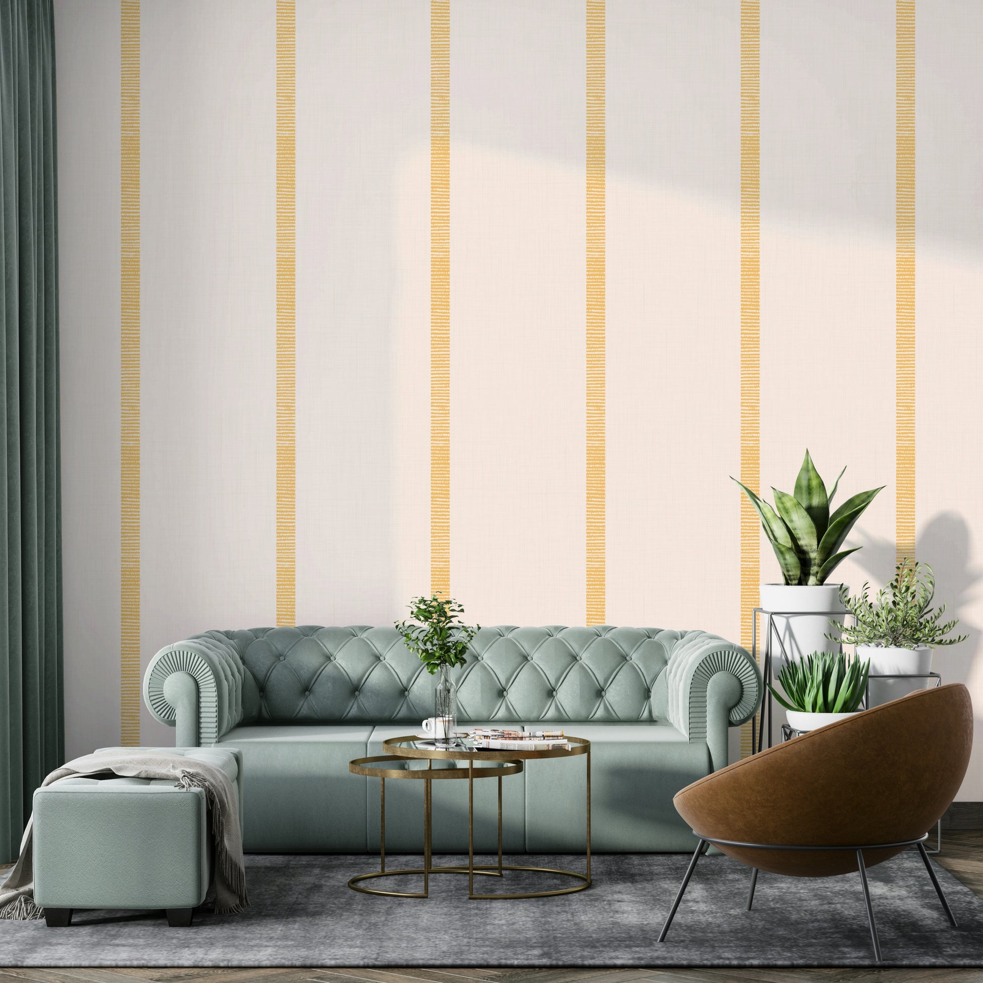 Boho style wallpaper with golden harmony stripes

