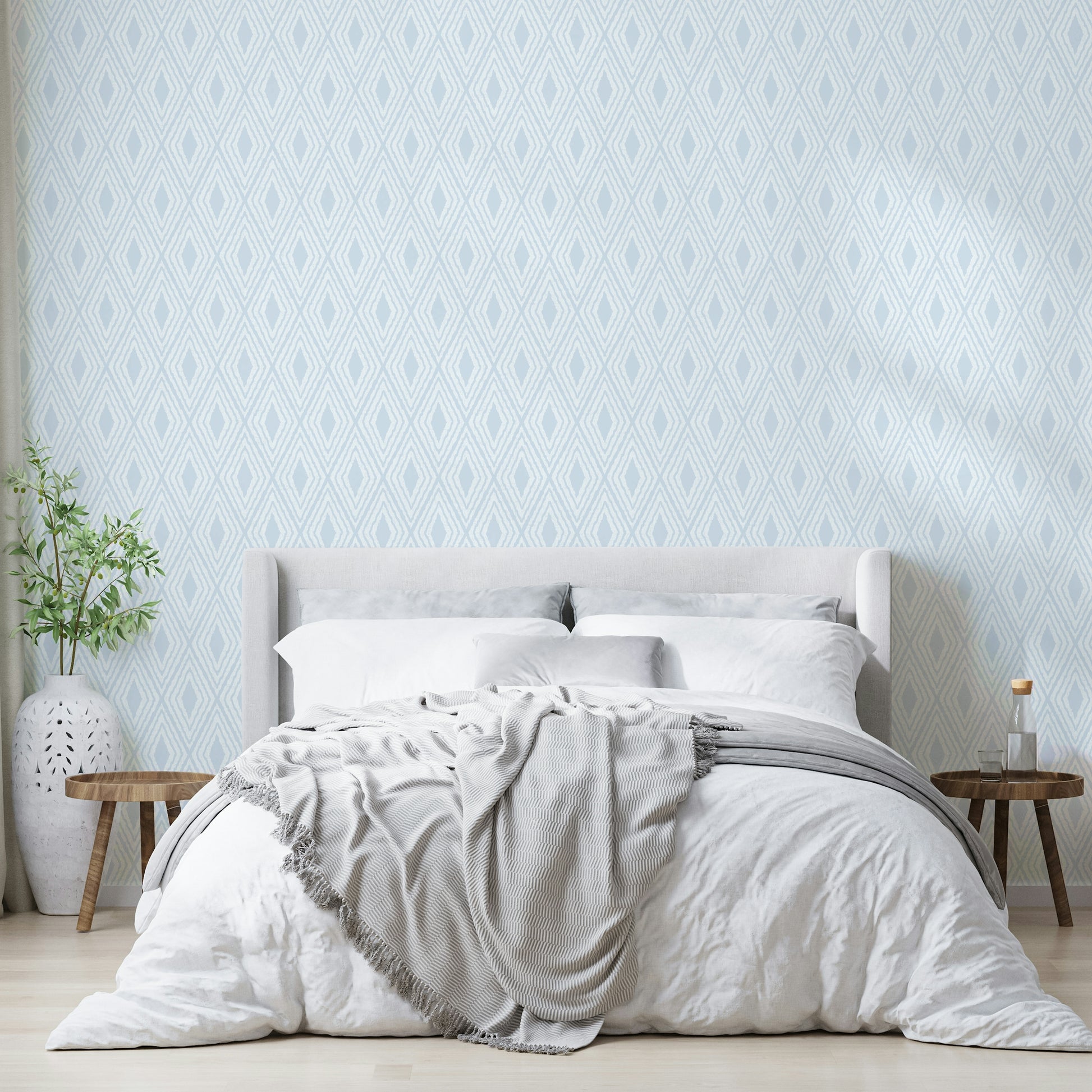 Pale blue boho geometric wallpaper print

