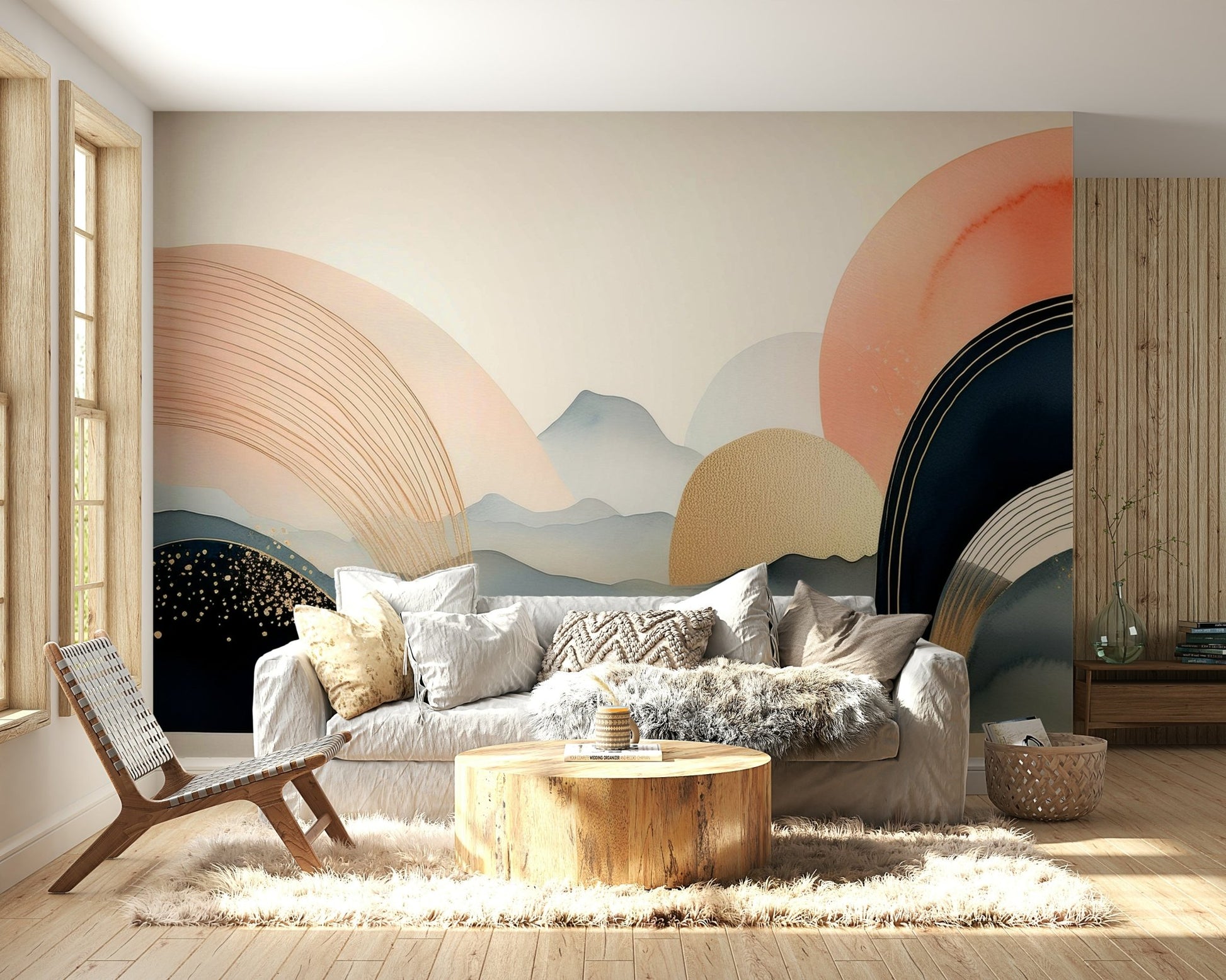 Boho-style children’s wall mural with sky design

