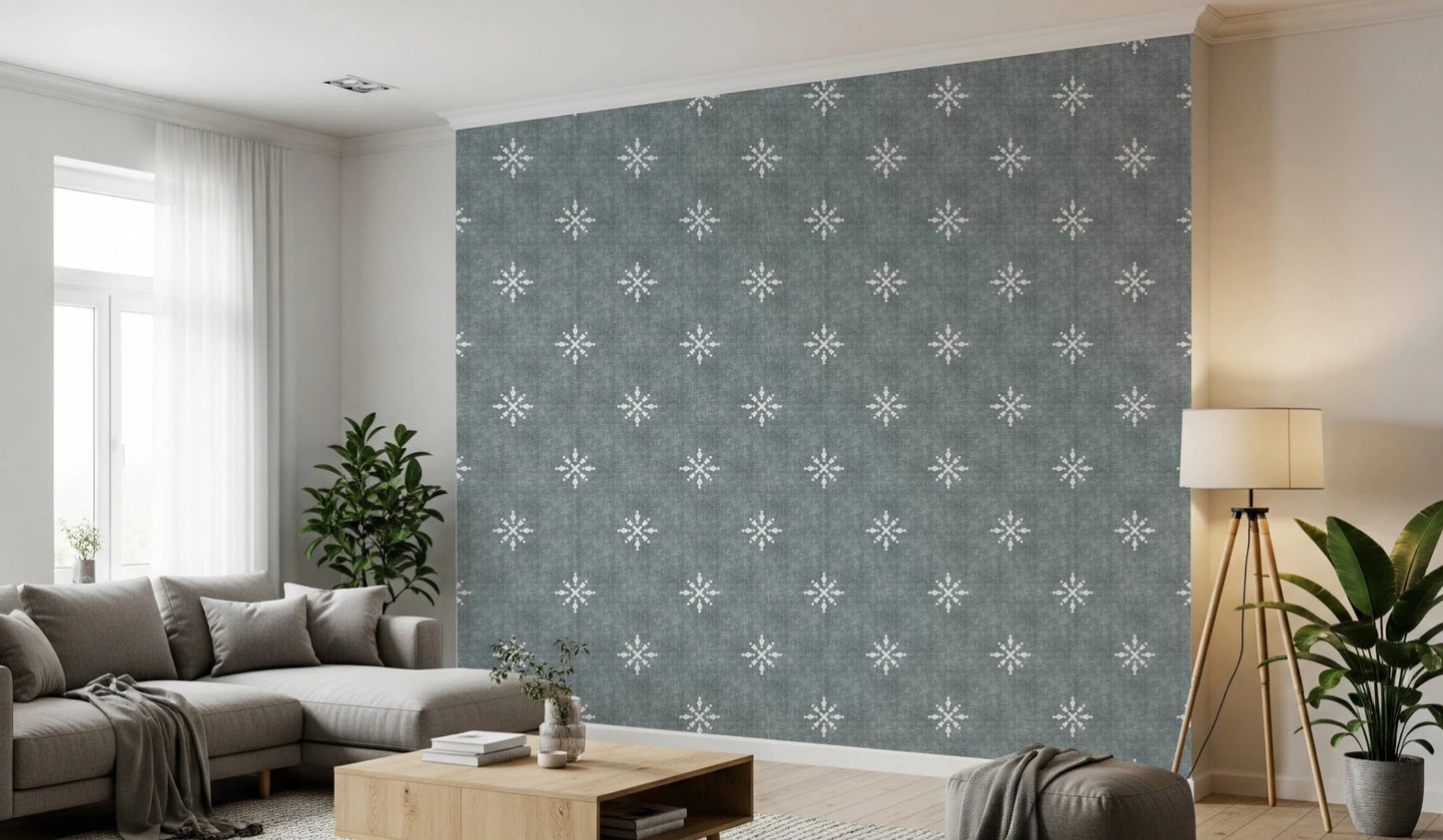 Boho Minimal Ornament Grunge Calming Blue Wallpaper⁠