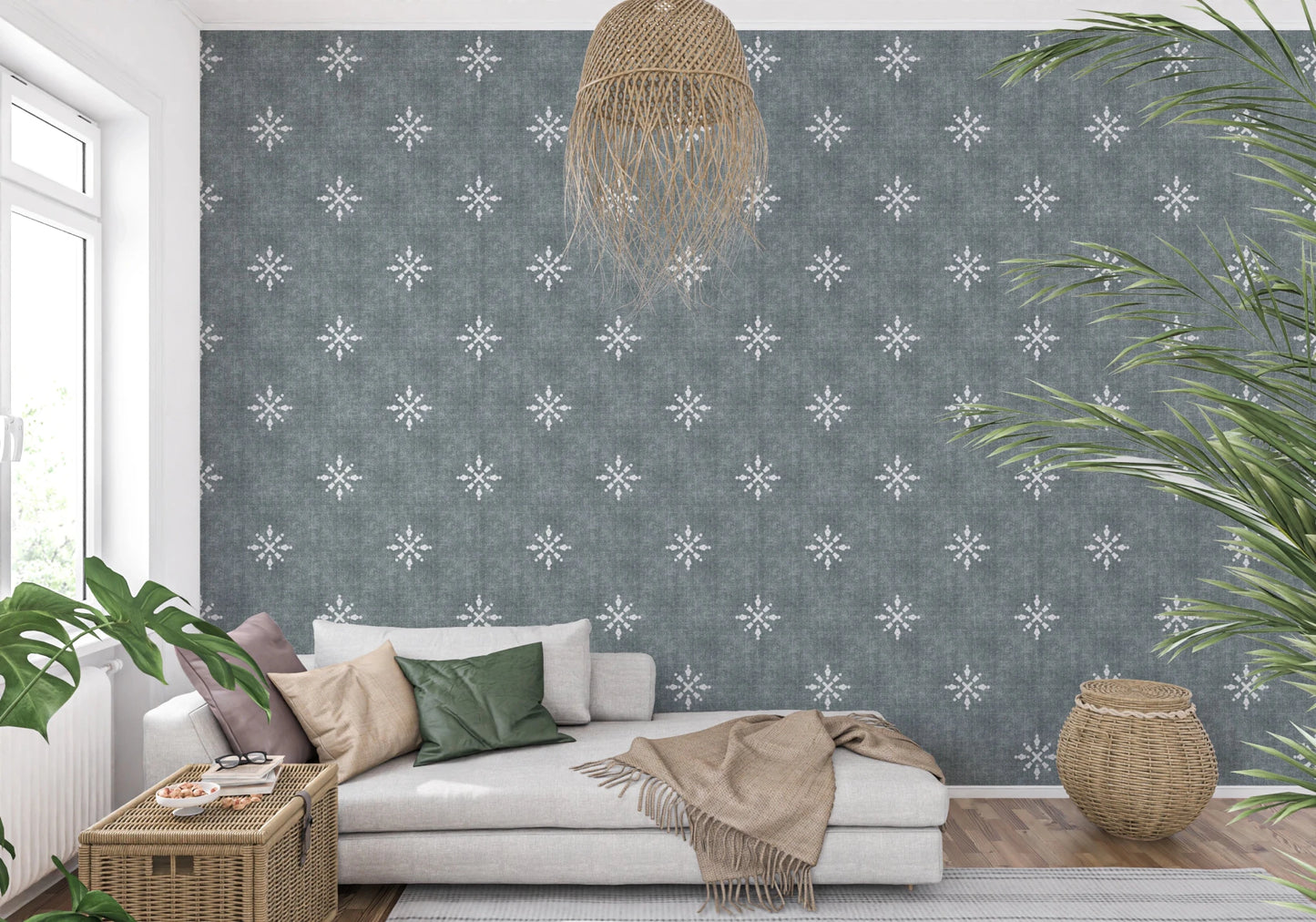 Boho Minimal Ornament Grunge Calming Blue Wallpaper⁠