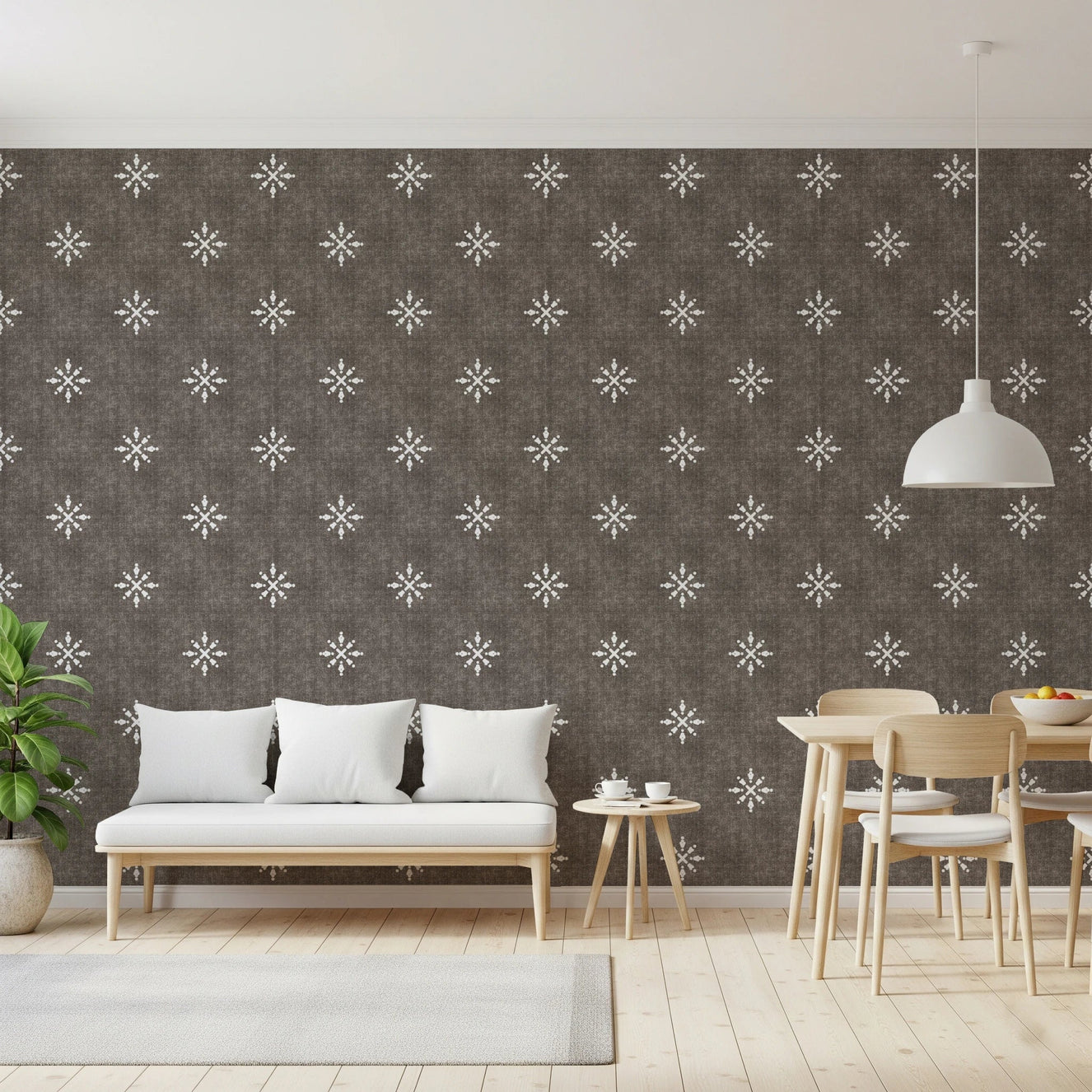 Boho Minimal Ornament Grunge Dark Bark Wallpaper⁠