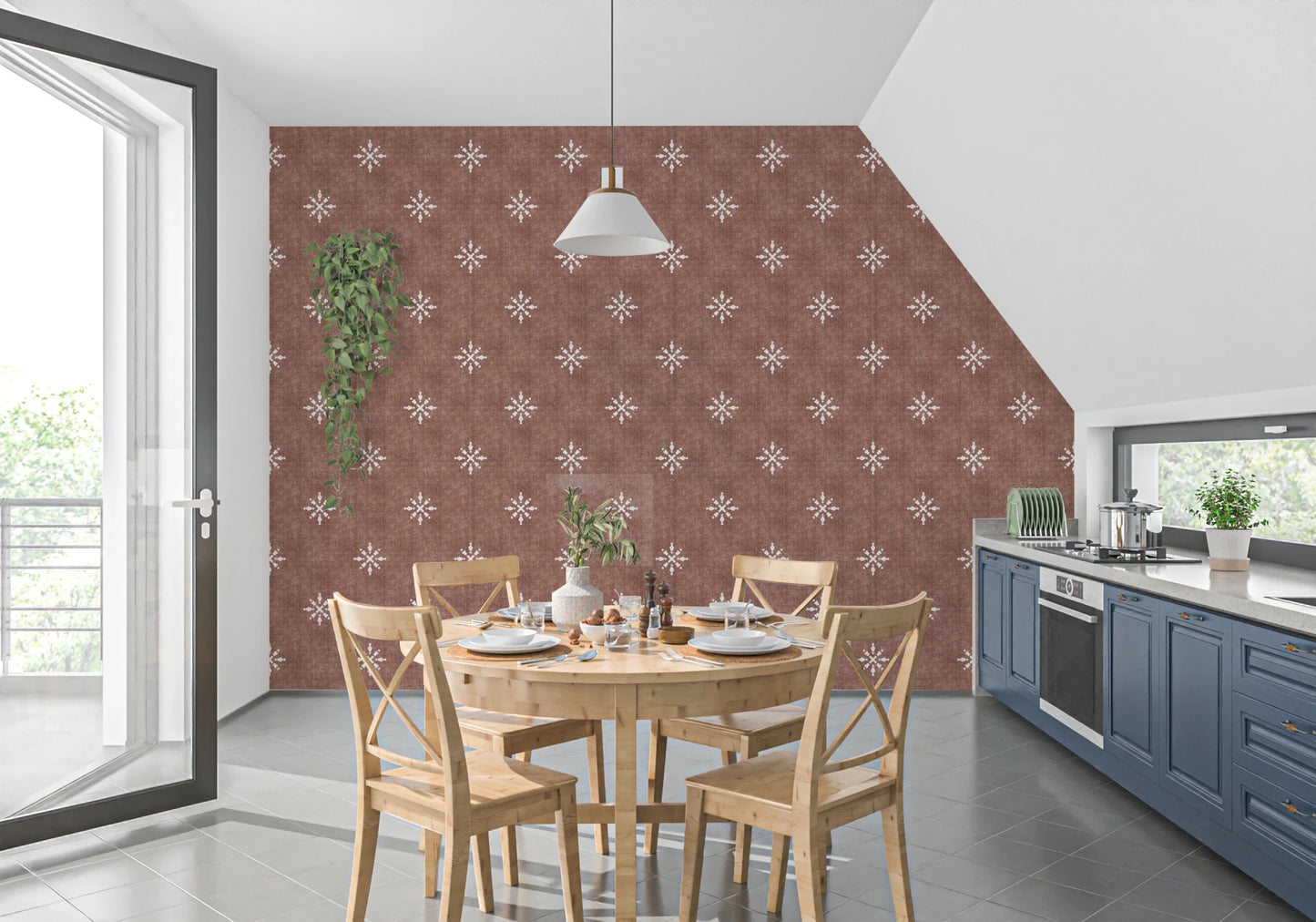 Boho Minimal Ornament Grunge Terracotta Red Wallpaper⁠