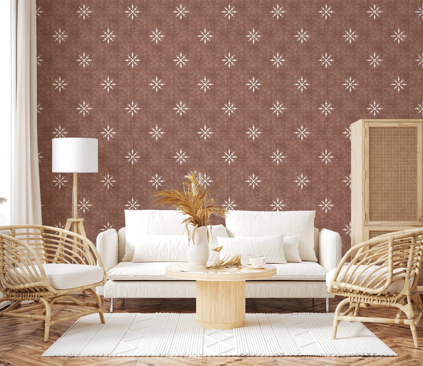 Boho Minimal Ornament Grunge Terracotta Red Wallpaper⁠