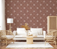 Boho Minimal Ornament Grunge Terracotta Red Wallpaper⁠
