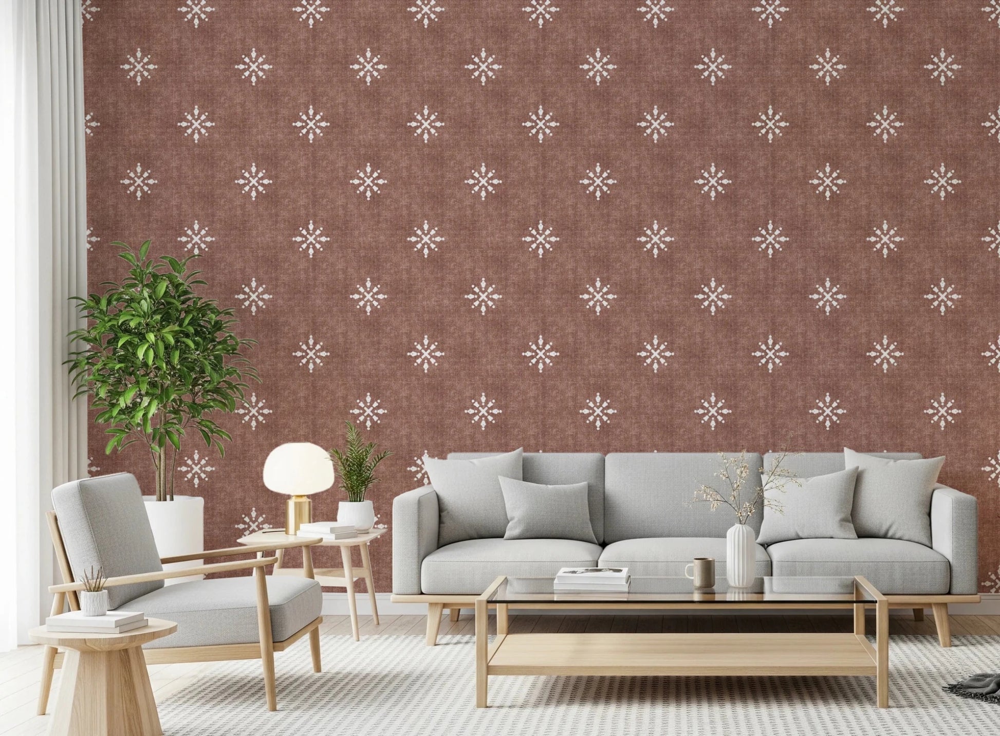 Boho Minimal Ornament Grunge Terracotta Red Wallpaper⁠