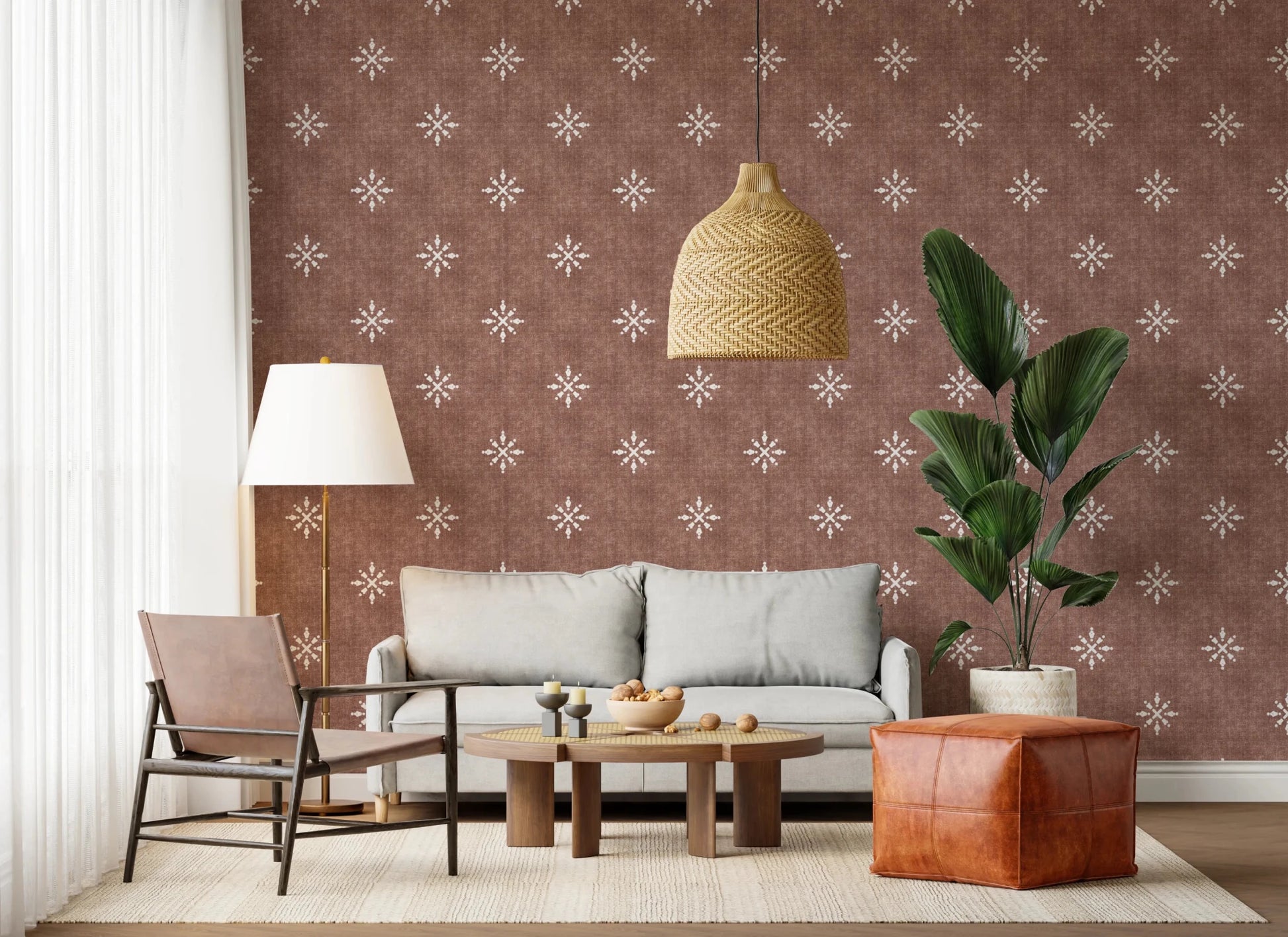 Boho Minimal Ornament Grunge Terracotta Red Wallpaper⁠