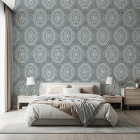 Boho Octagons Crochet Grunge Calming Blue Wallpaper⁠