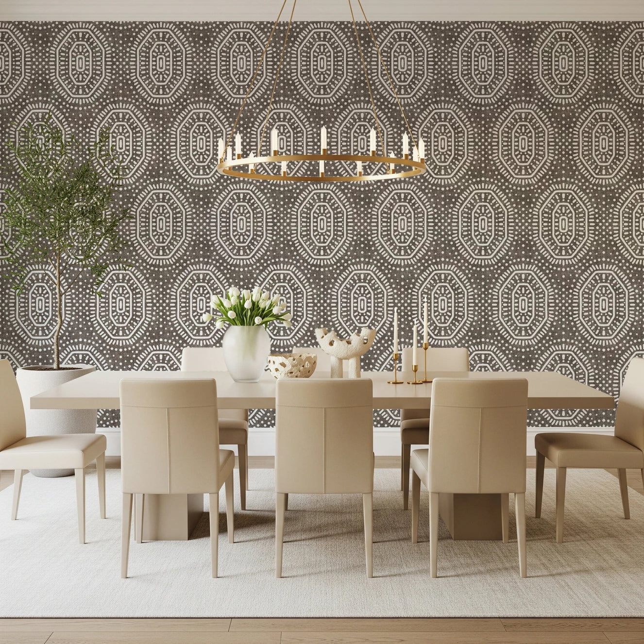 Boho Octagons Crochet Grunge Dark Bark Wallpaper⁠