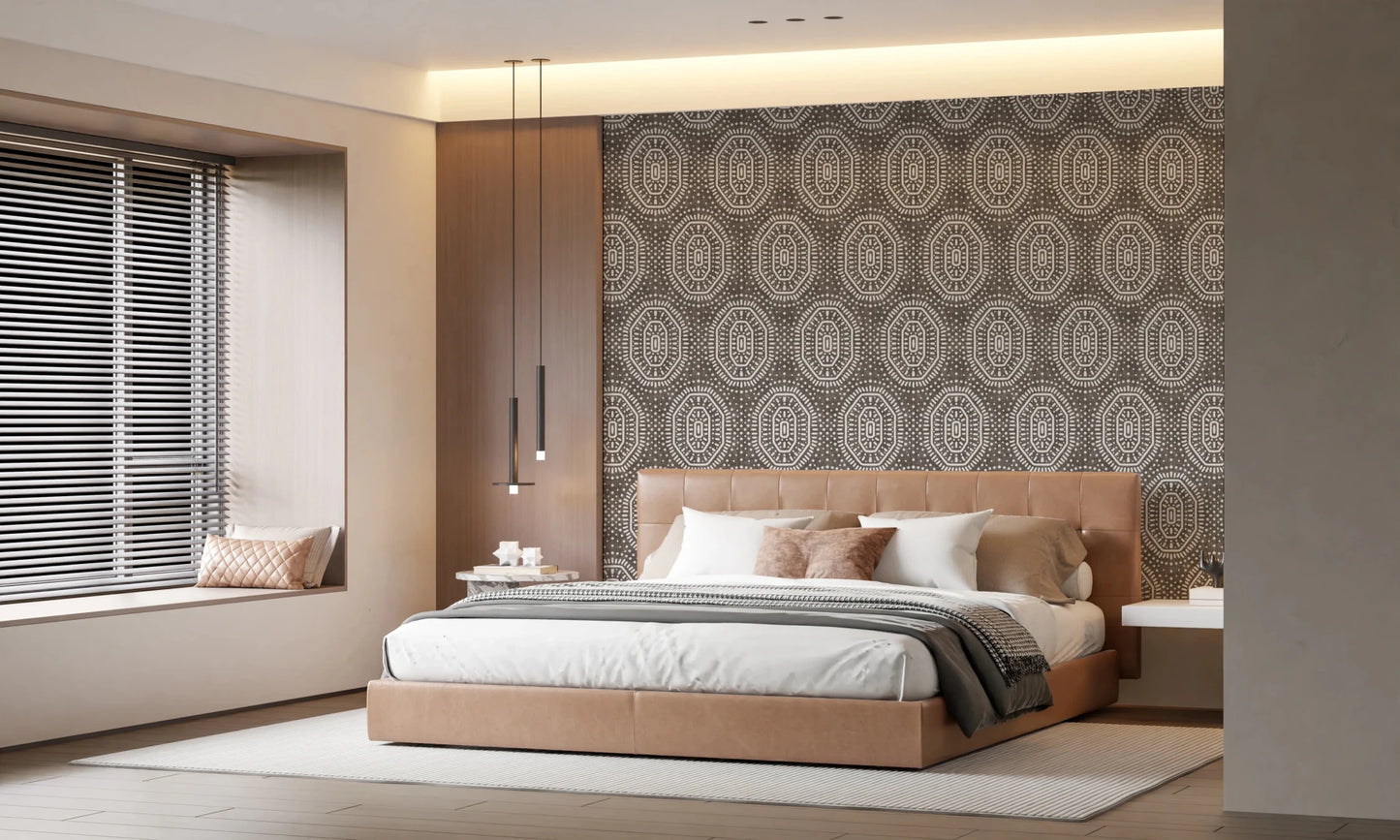 Boho Octagons Crochet Grunge Dark Bark Wallpaper⁠