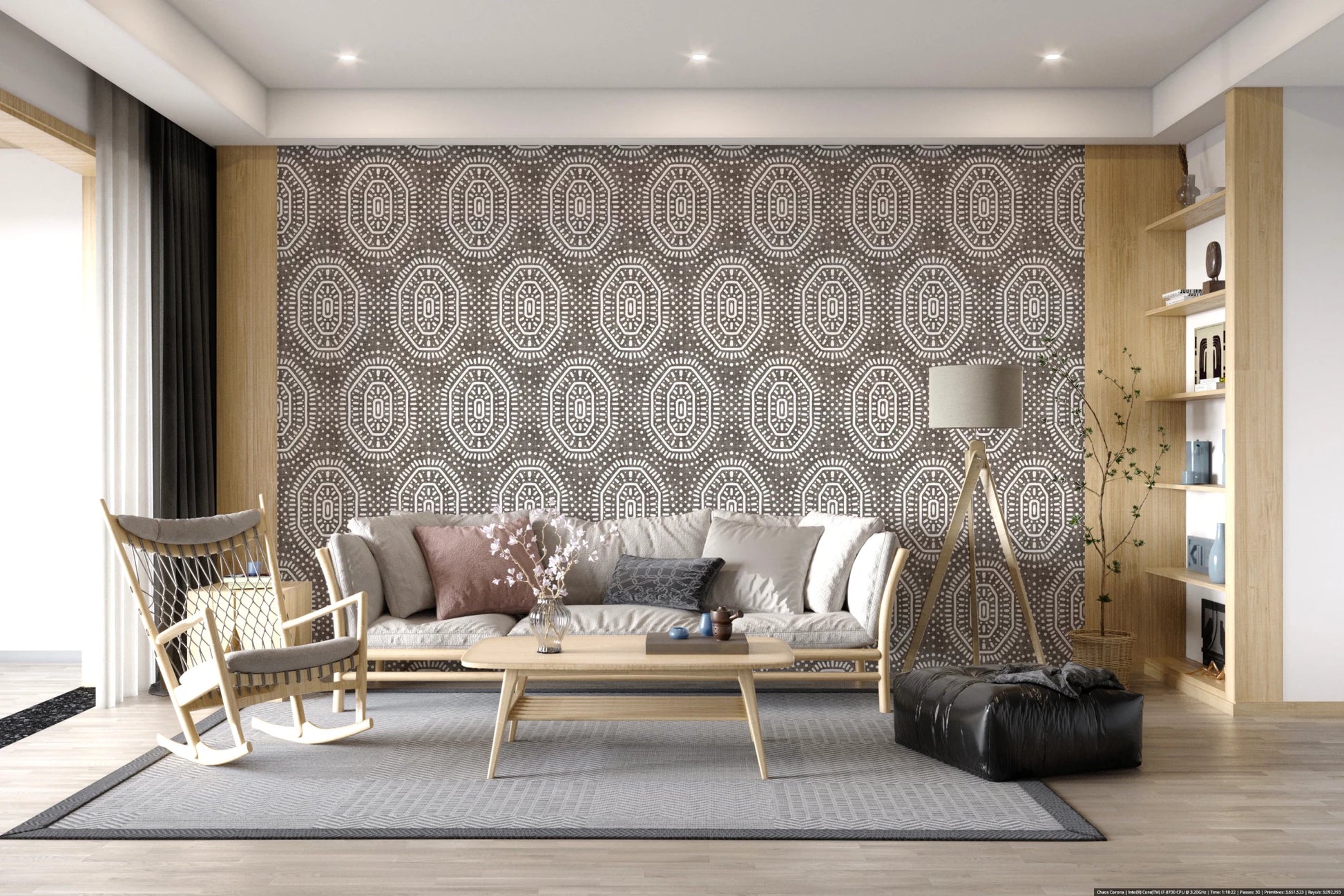 Boho Octagons Crochet Grunge Dark Bark Wallpaper⁠