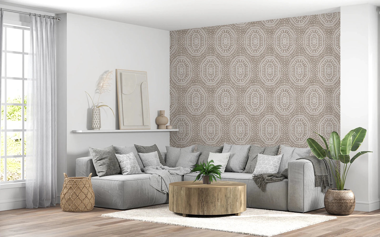 Boho Octagons Crochet Grunge Earthy Beige Wallpaper⁠