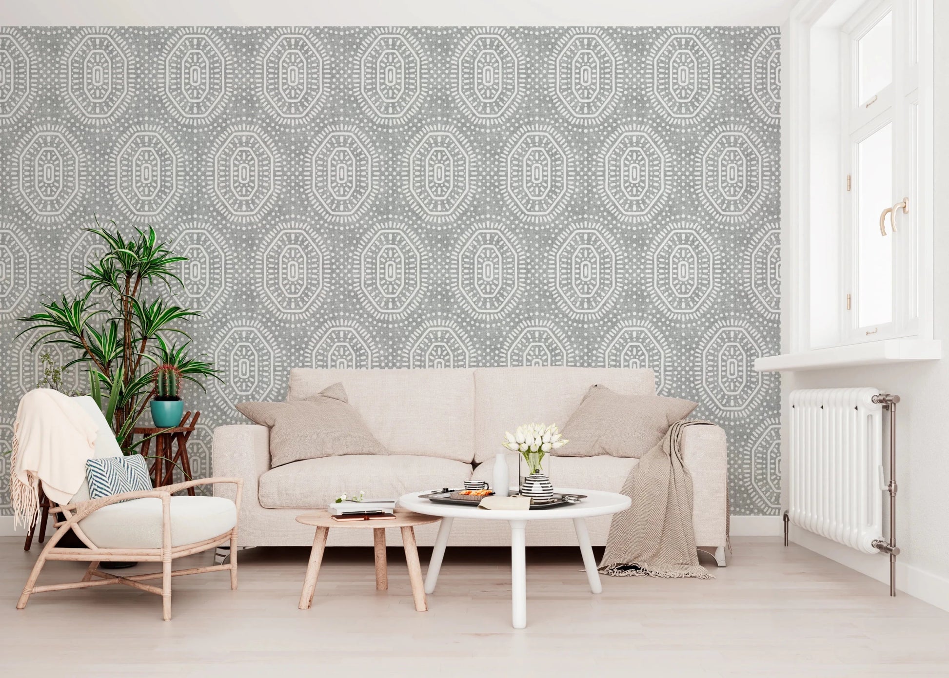 Boho Octagons Crochet Grunge Grey Clouds Wallpaper⁠