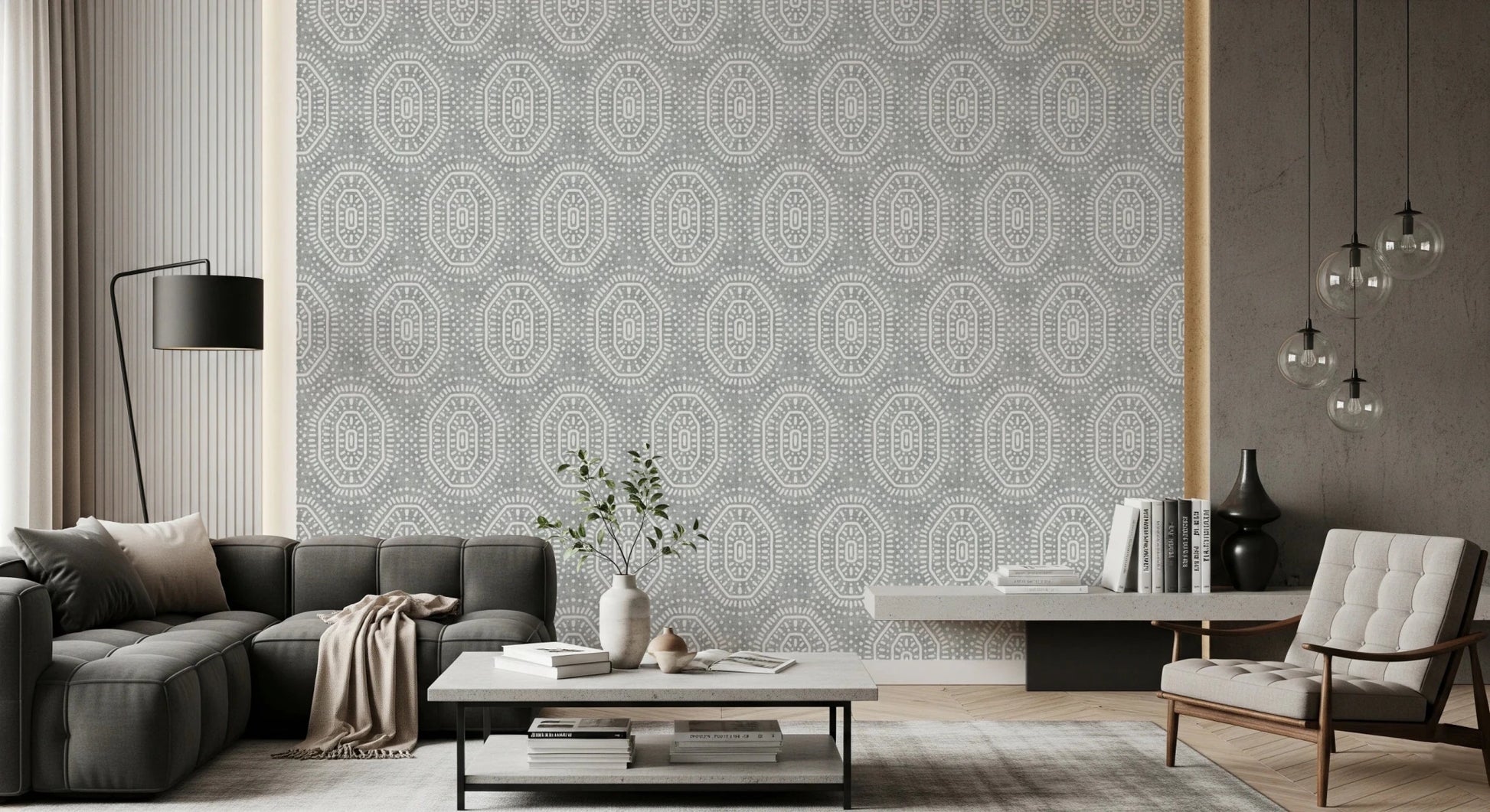 Boho Octagons Crochet Grunge Grey Clouds Wallpaper⁠