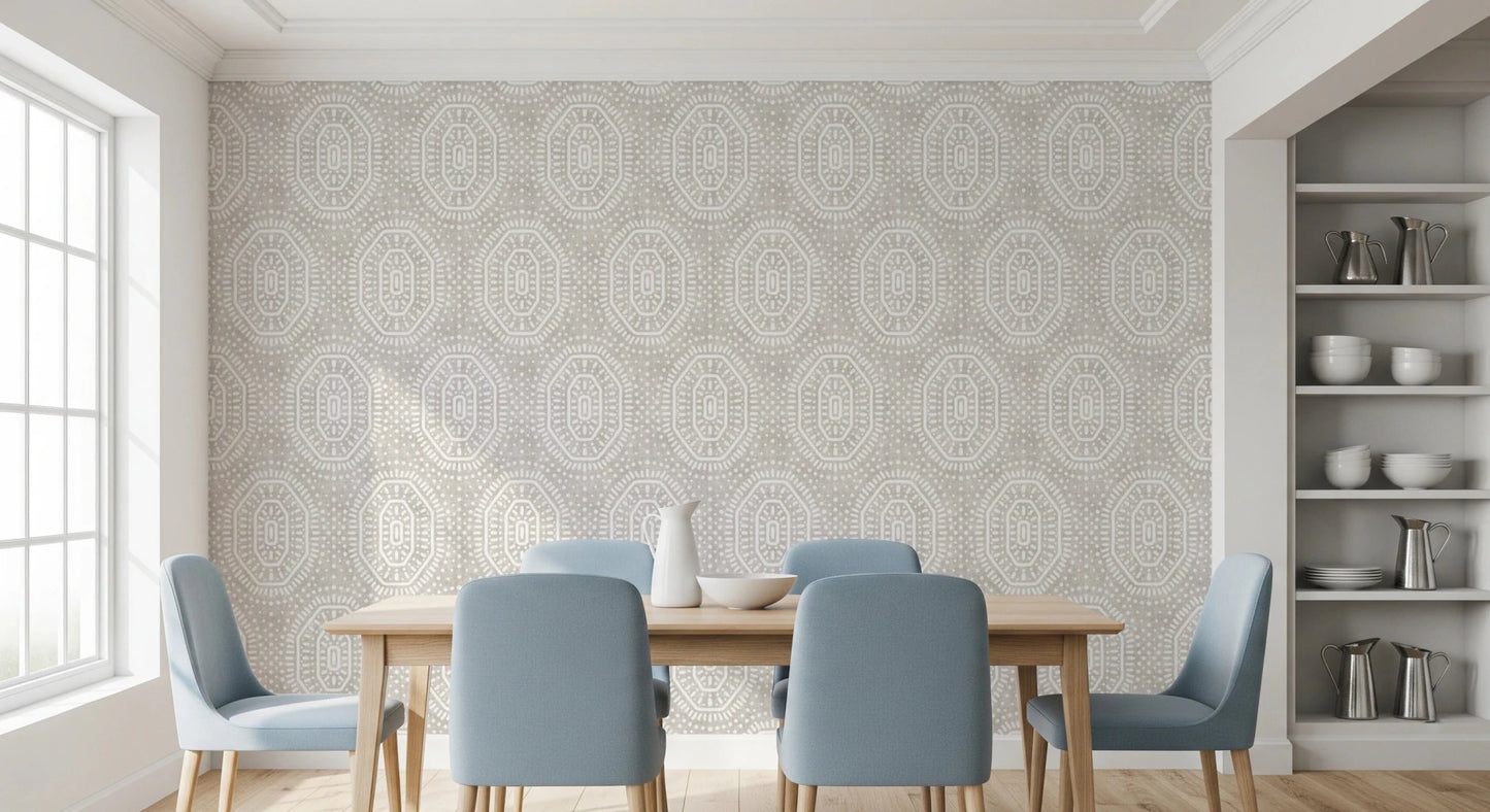 Boho Octagons Crochet Grunge Neutral Wallpaper⁠