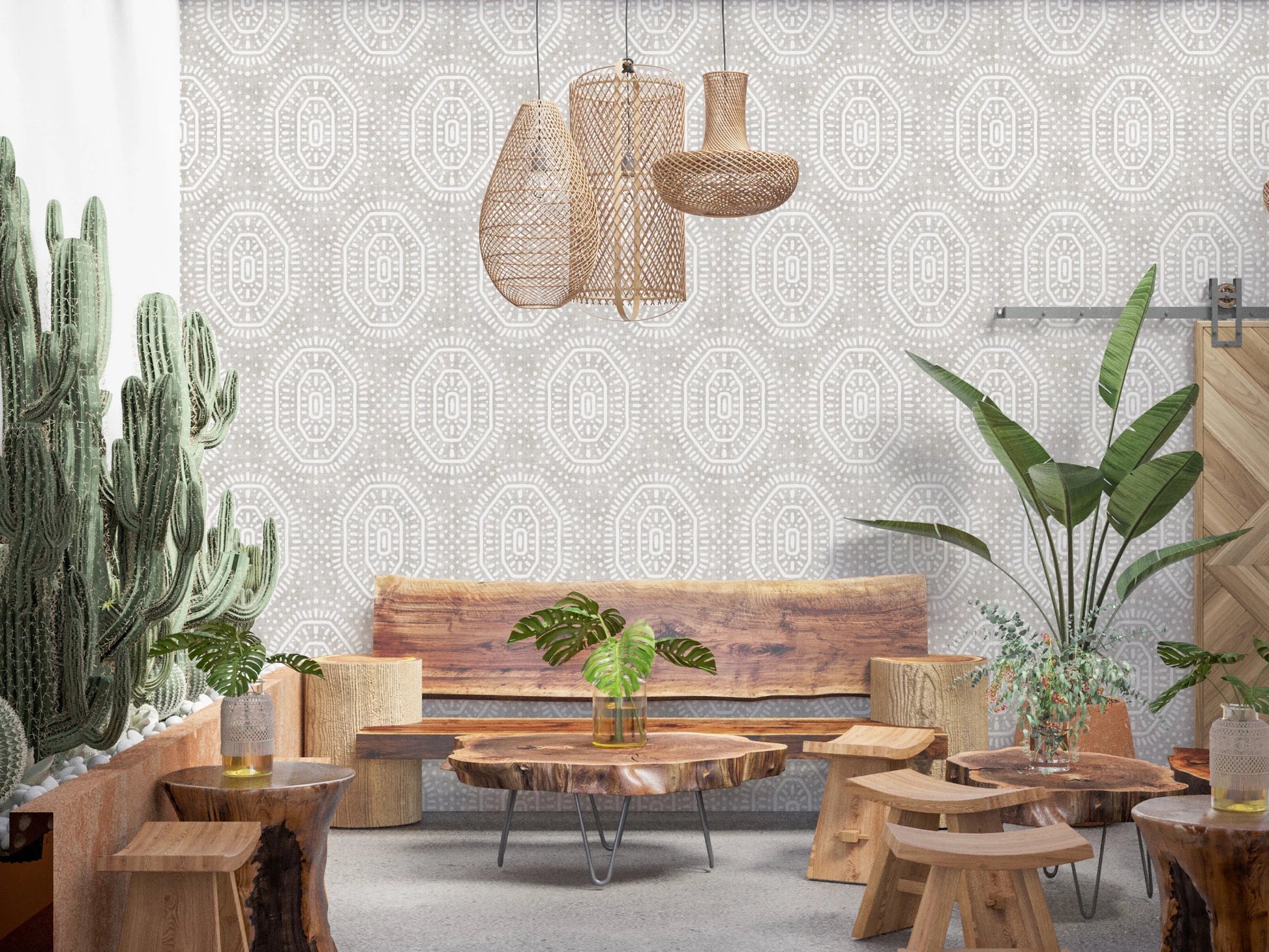 Boho Octagons Crochet Grunge Neutral Wallpaper⁠