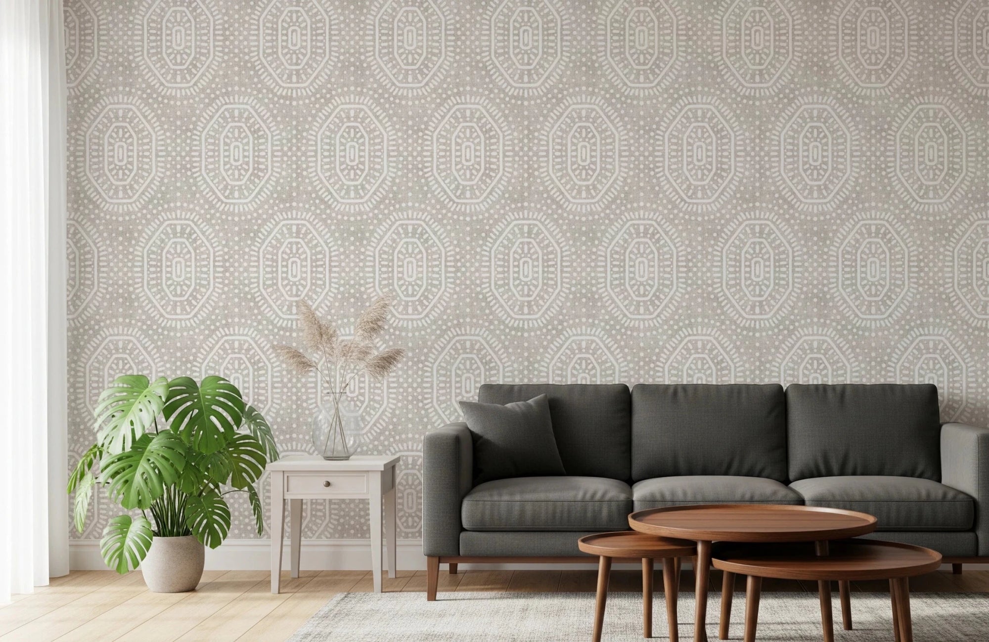 Boho Octagons Crochet Grunge Neutral Wallpaper⁠