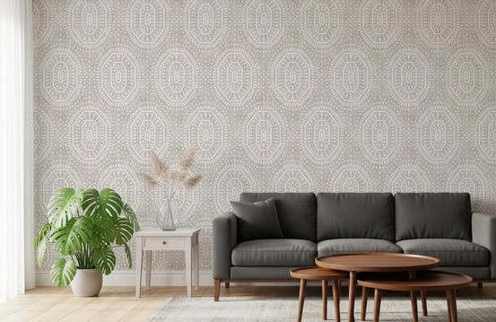 Boho Octagons Crochet Grunge Neutral Wallpaper⁠