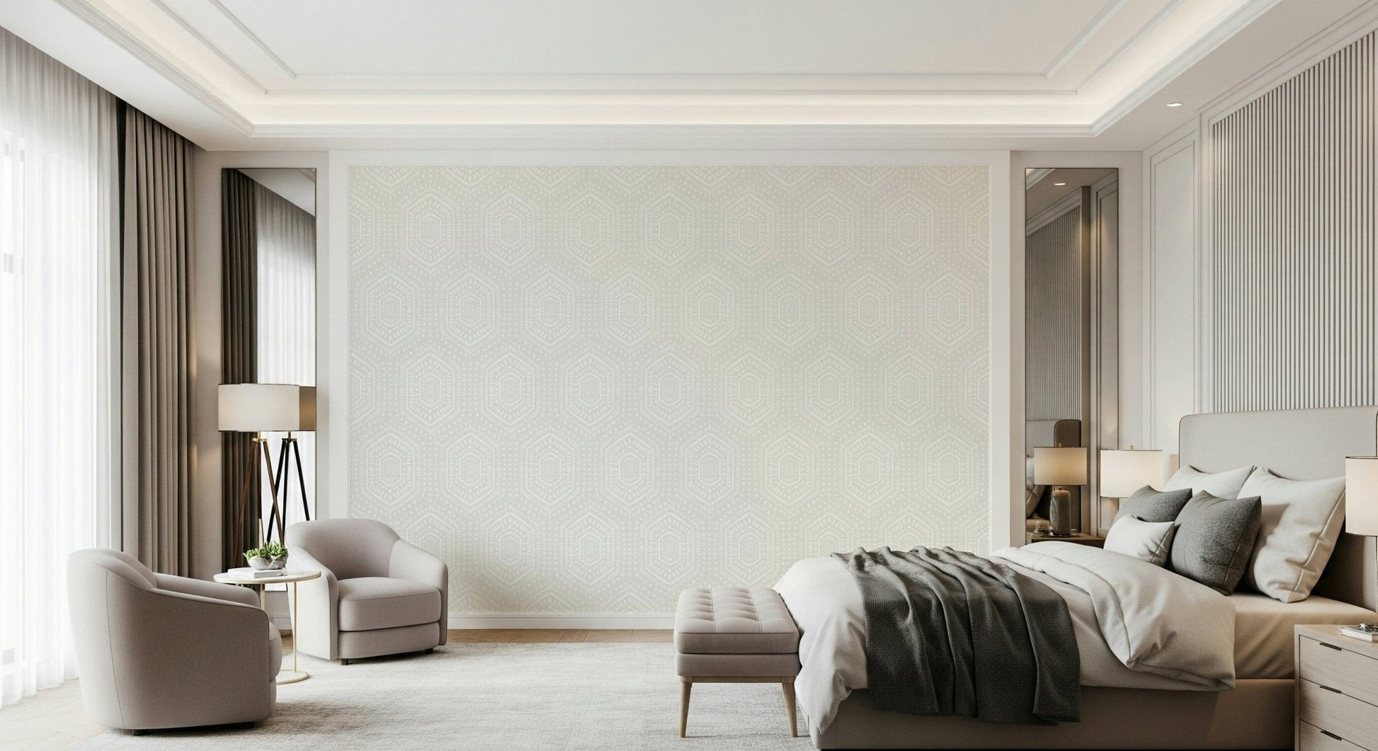 Neutral wallpaper mural with hand-drawn style geometry