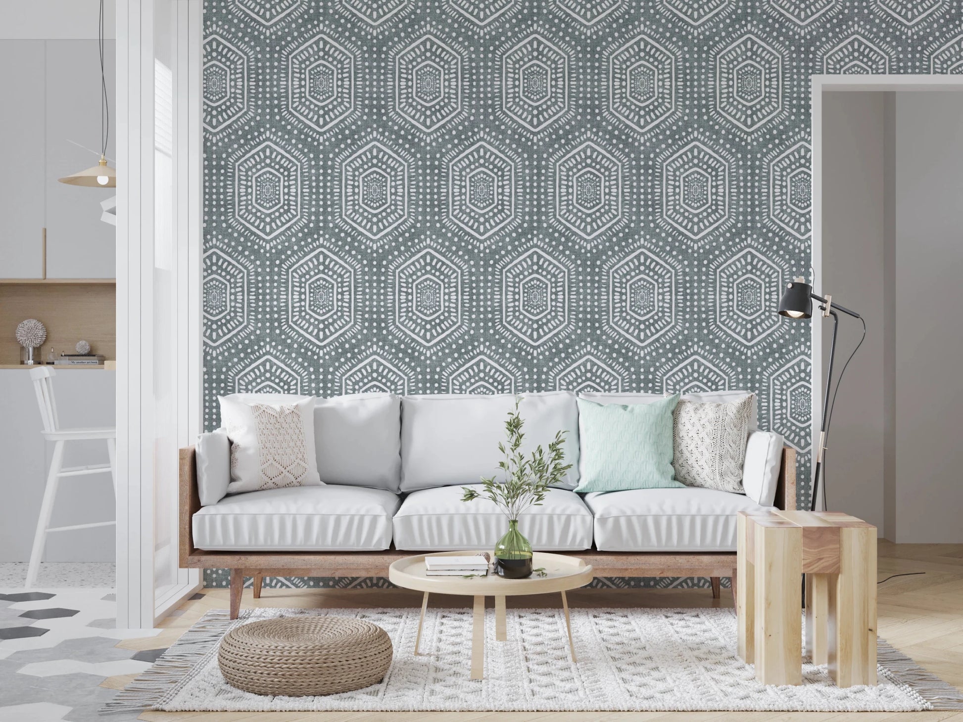 Boho Painted Grunge Calming Blue Wallpaper⁠