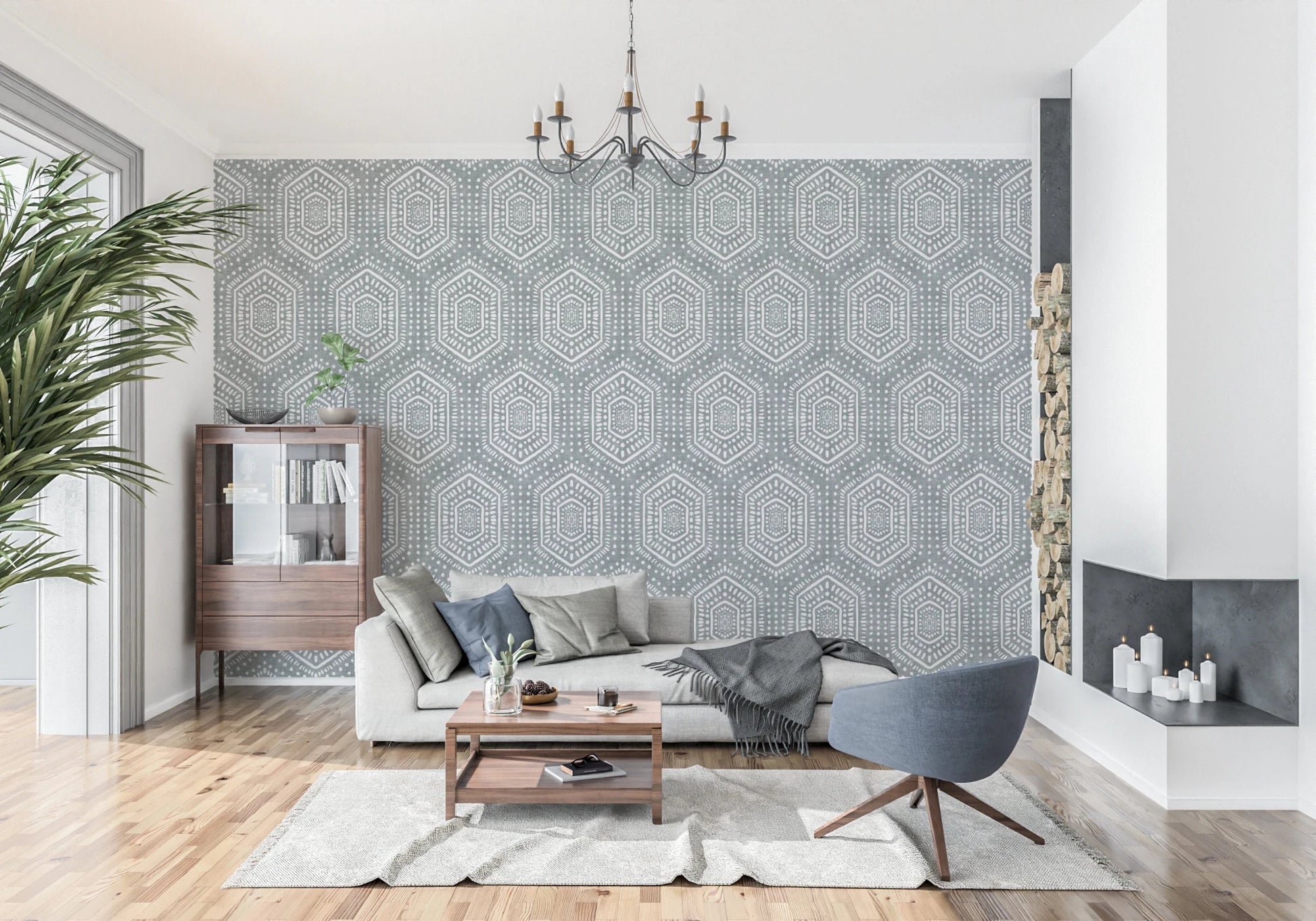 Boho Painted Grunge Calming Blue Wallpaper⁠