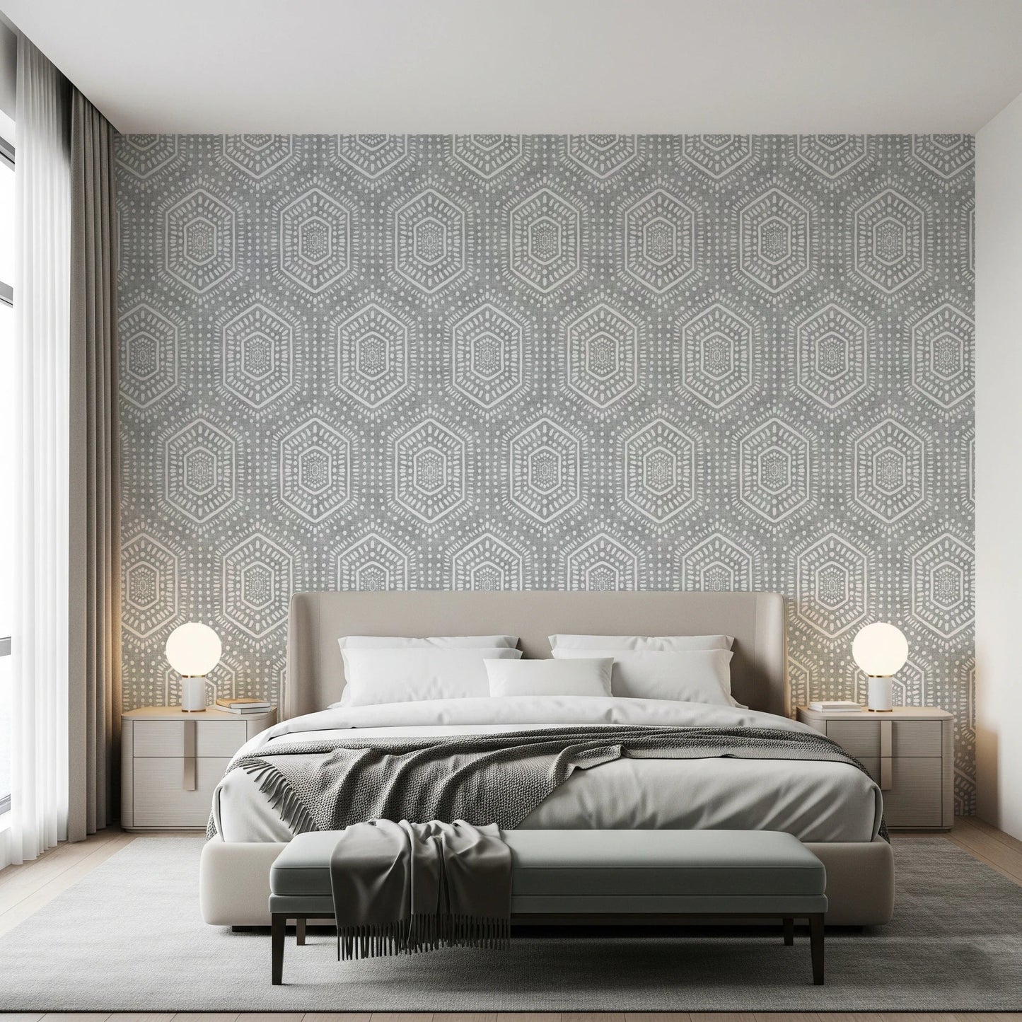 Boho Painted Grunge Grey Clouds Wallpaper⁠