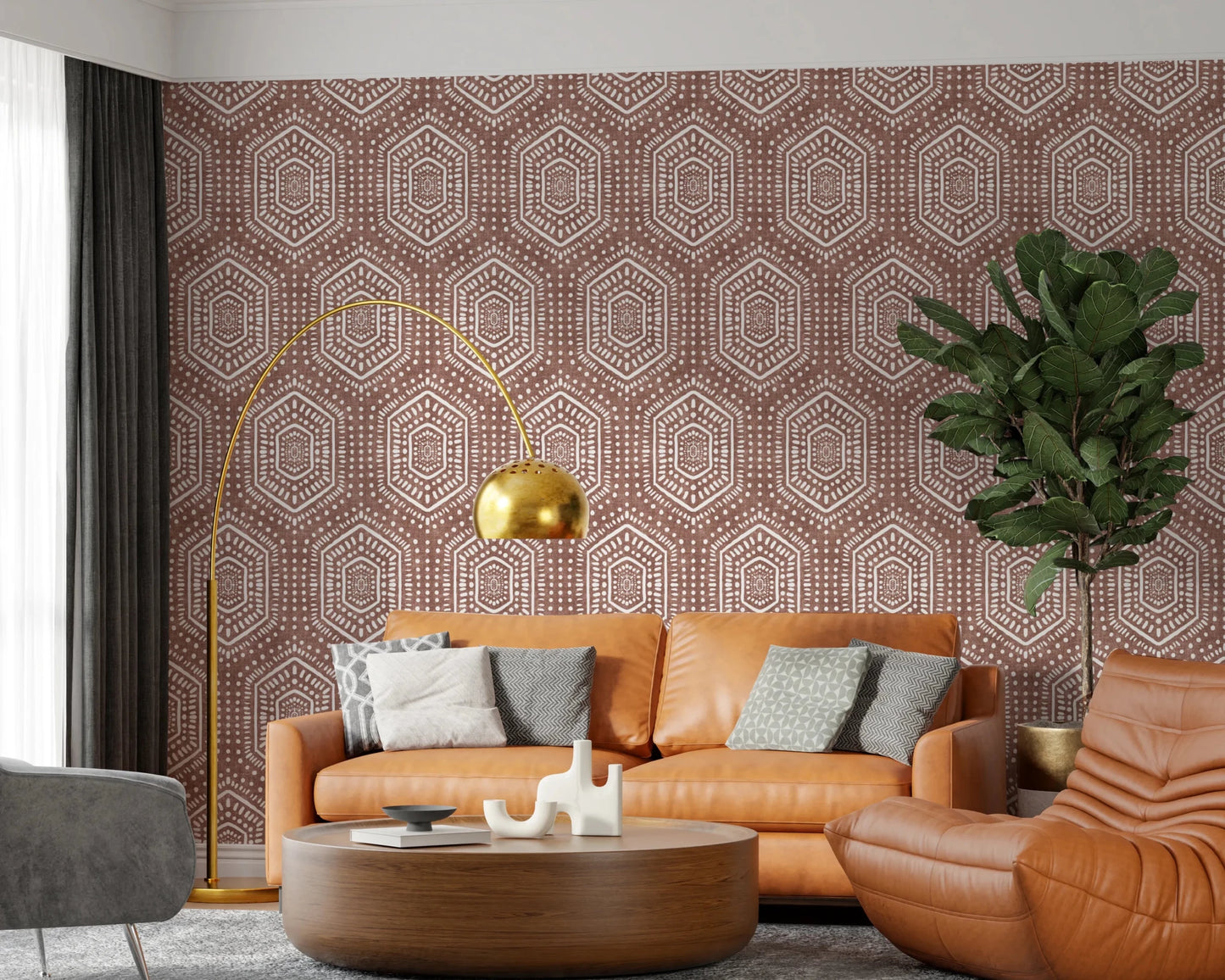 Boho Painted Grunge Terracotta Red Wallpaper⁠