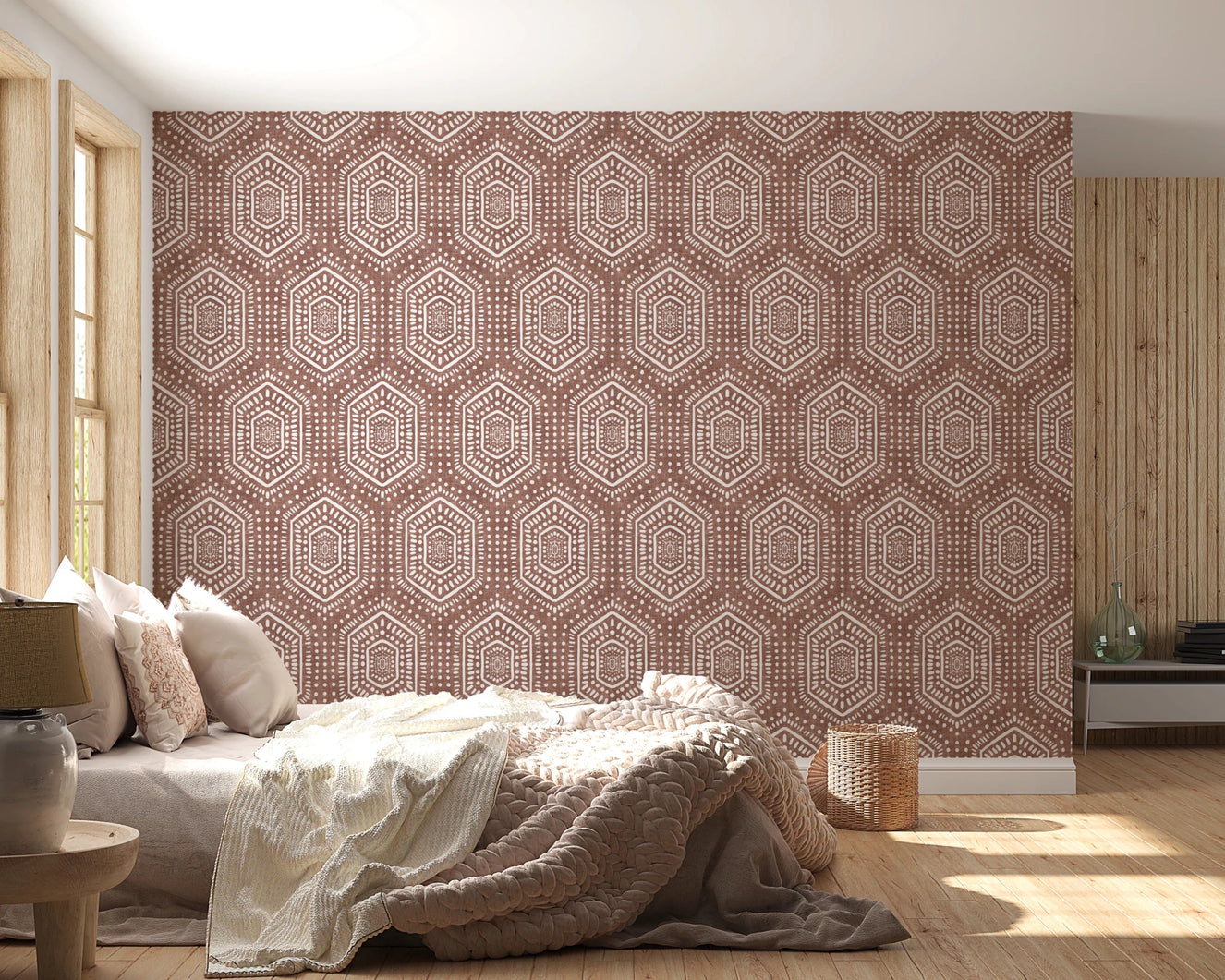 Boho Painted Grunge Terracotta Red Wallpaper⁠