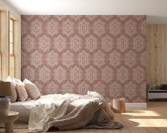 Boho Painted Grunge Terracotta Red Wallpaper⁠