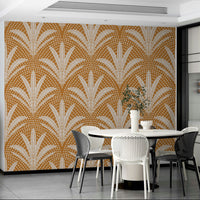 Boho rustic wallpaper with detailed palm leaf pattern


