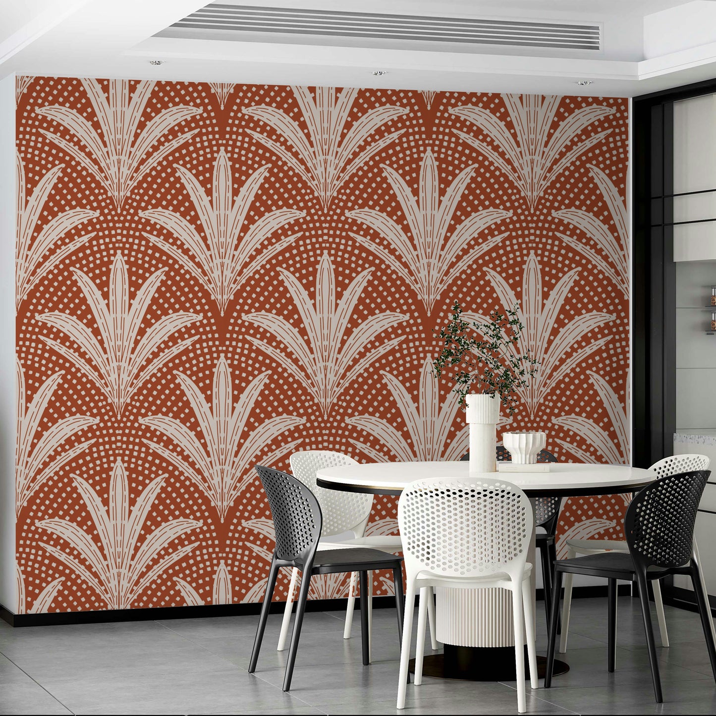 Radiant terracotta wallpaper with rustic palm print

