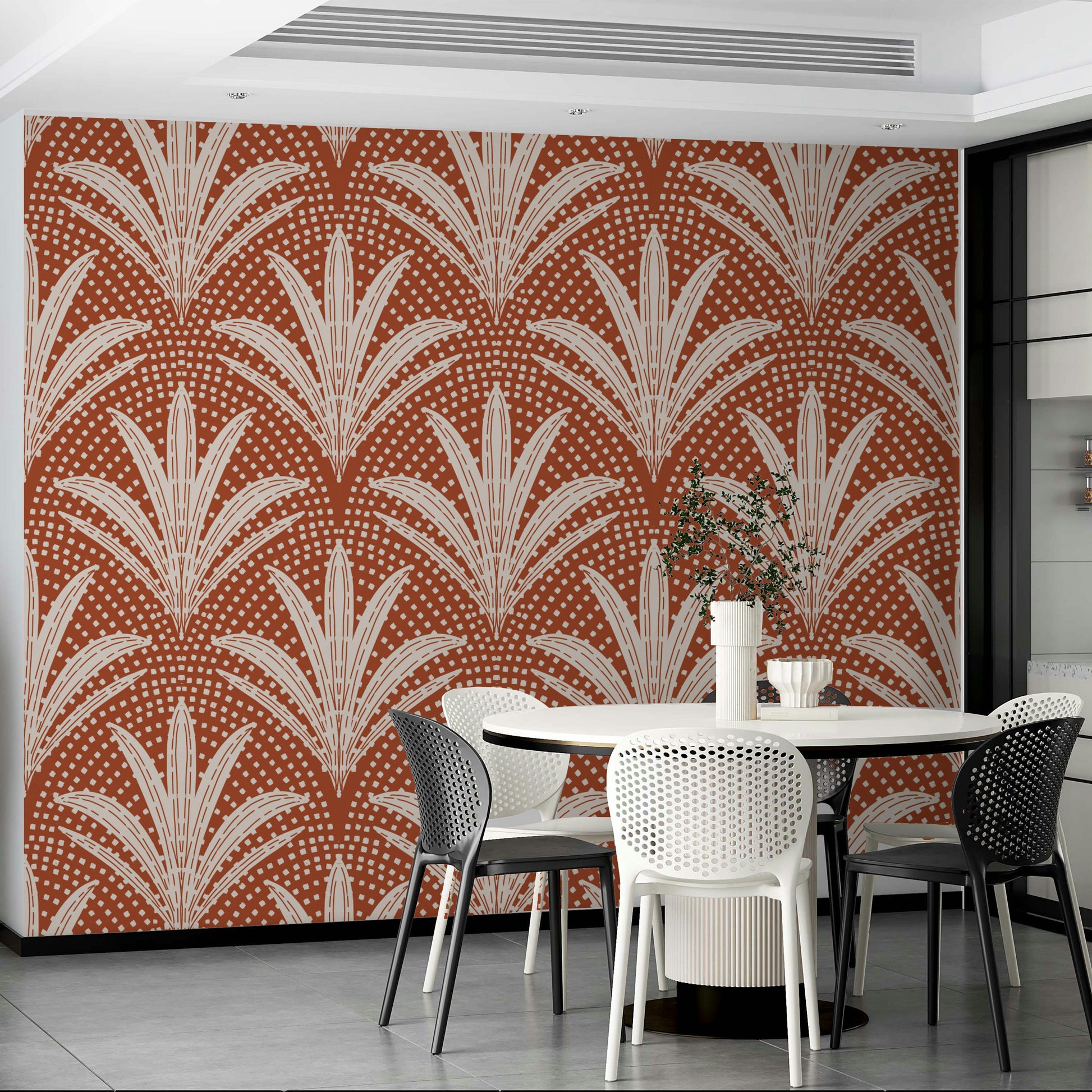 Radiant terracotta wallpaper with rustic palm print

