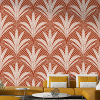 Boho chic terracotta wallpaper with palm leaf accents

