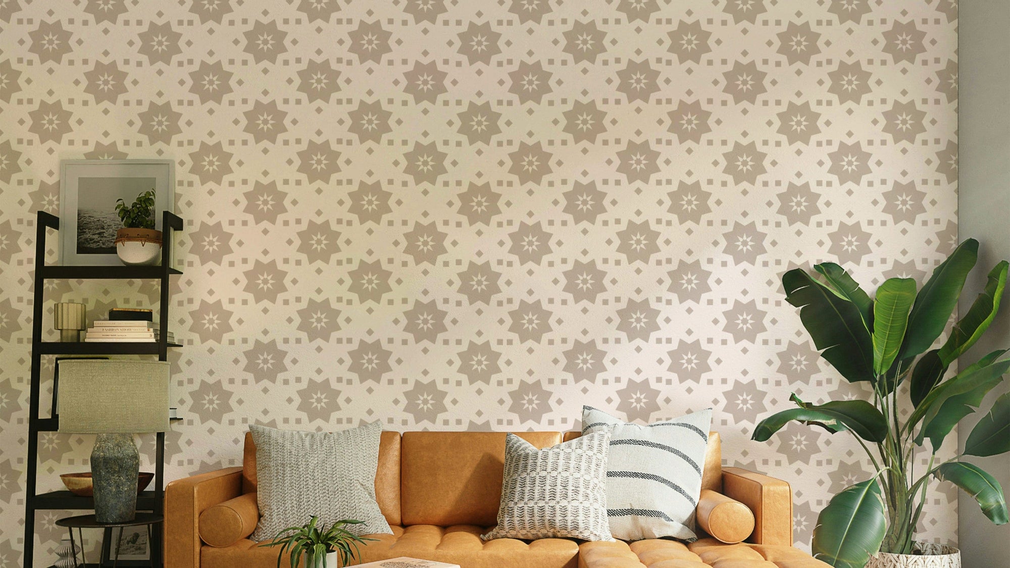 An interior with a soft and peaceful accent wall

