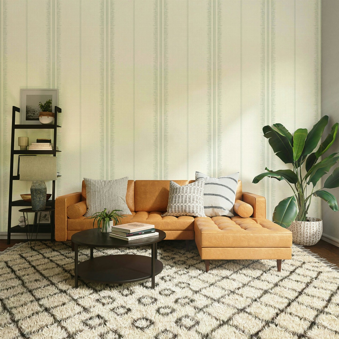 Boho Stripes Linen-Sea Green wallpaper for modern bedrooms

