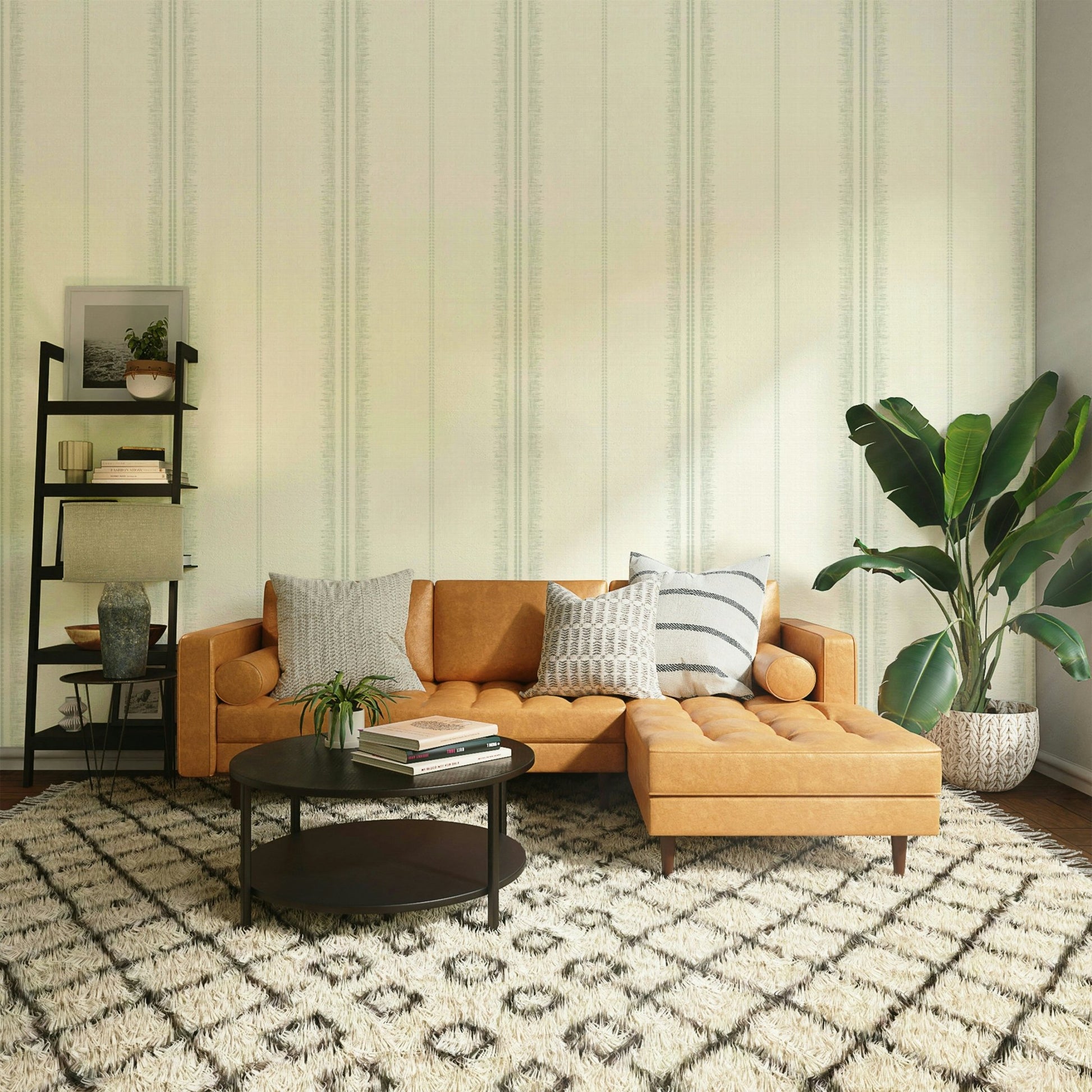 Boho Stripes Linen-Sea Green wallpaper for modern bedrooms

