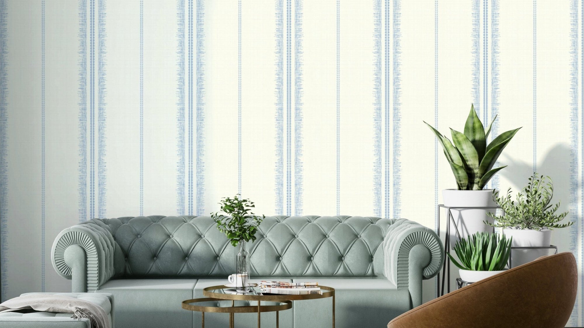 Boho Stripes Linen-Sky Blue wallpaper for calming home decor

