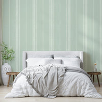 Soft sea green striped Boho wallpaper for bedrooms

