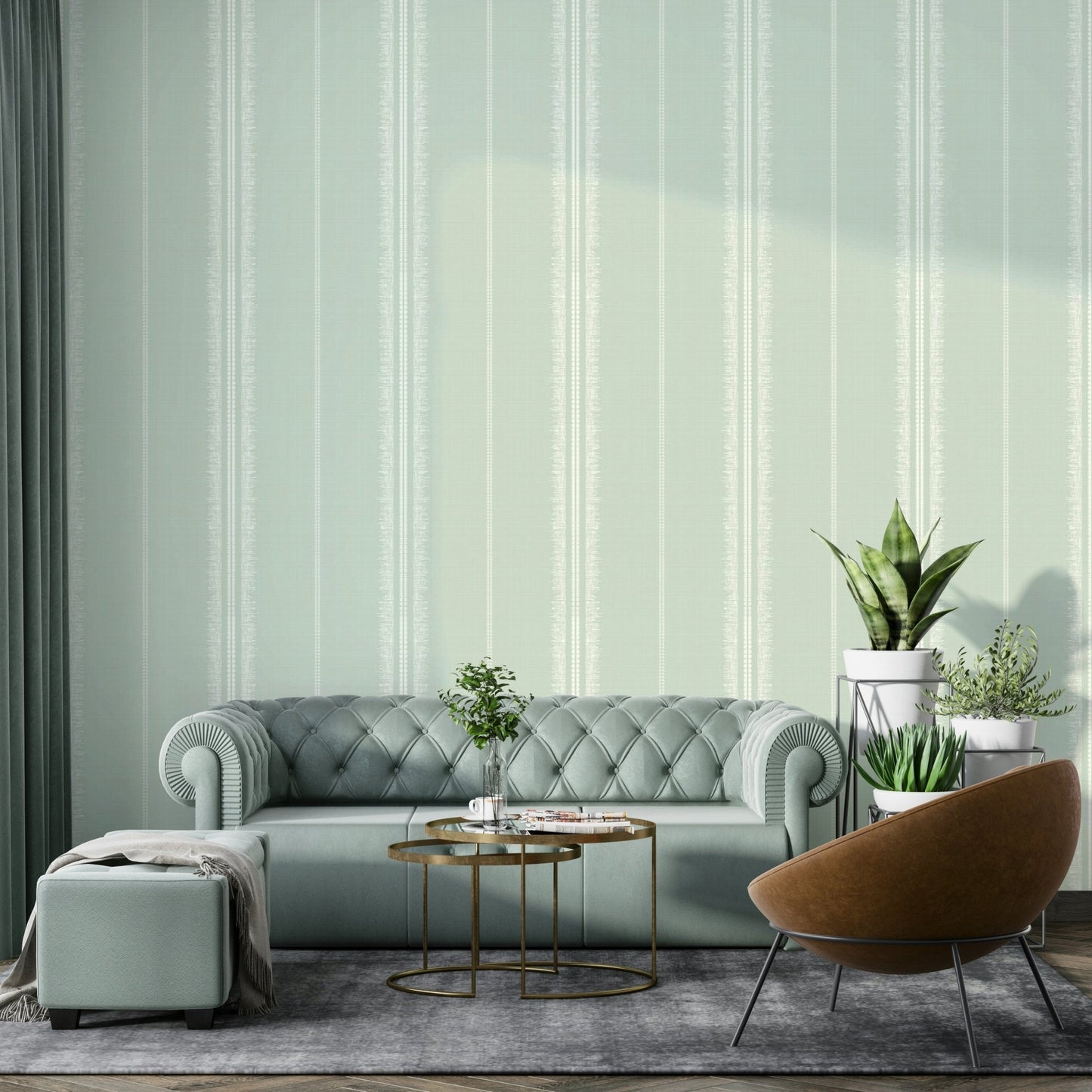 Tranquil sea green wallpaper with stripes for serene spaces

