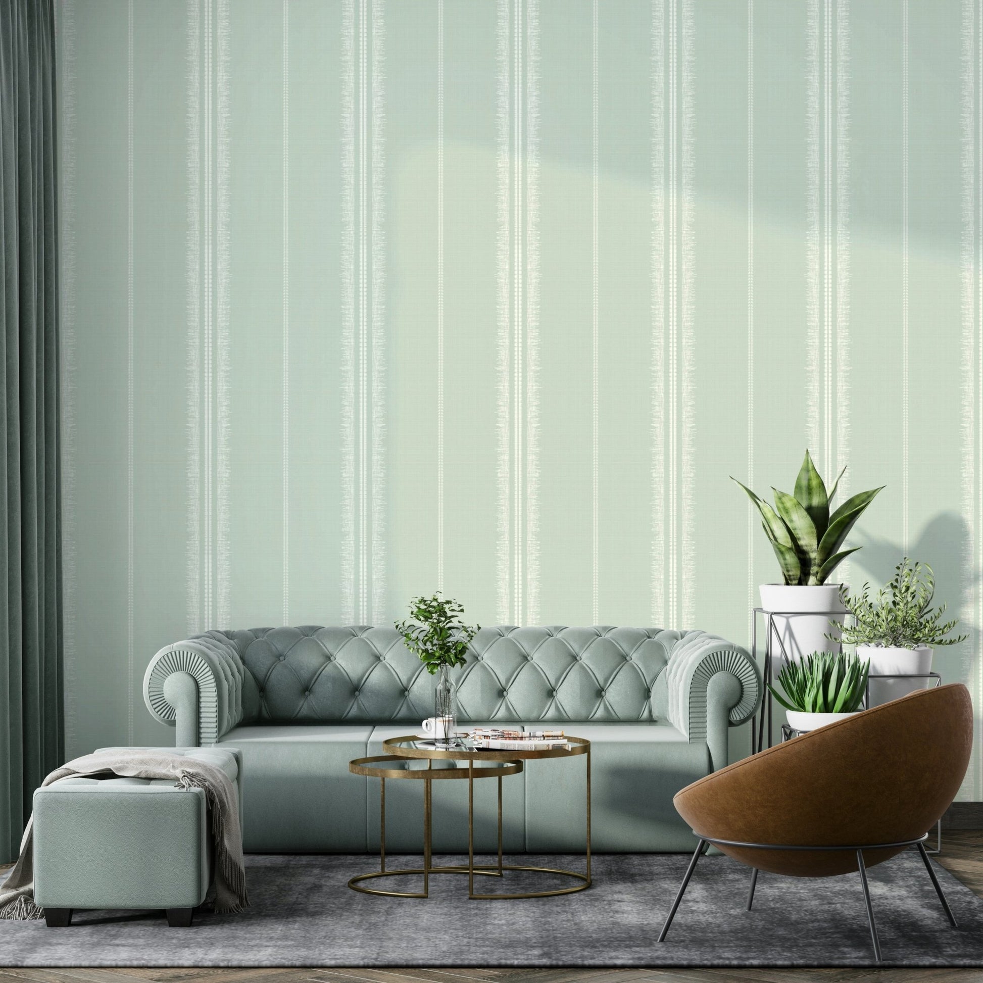 Tranquil sea green wallpaper with stripes for serene spaces

