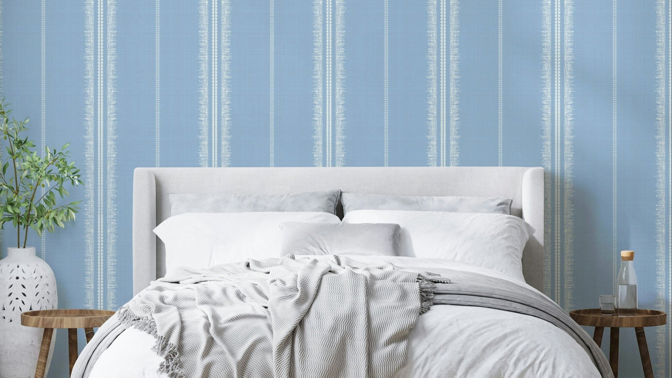Boho Stripes Sky Blue Wallpaper design close-up


