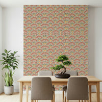 Boho-style sunburst floral pattern with warm earthy tones and radiating petals.