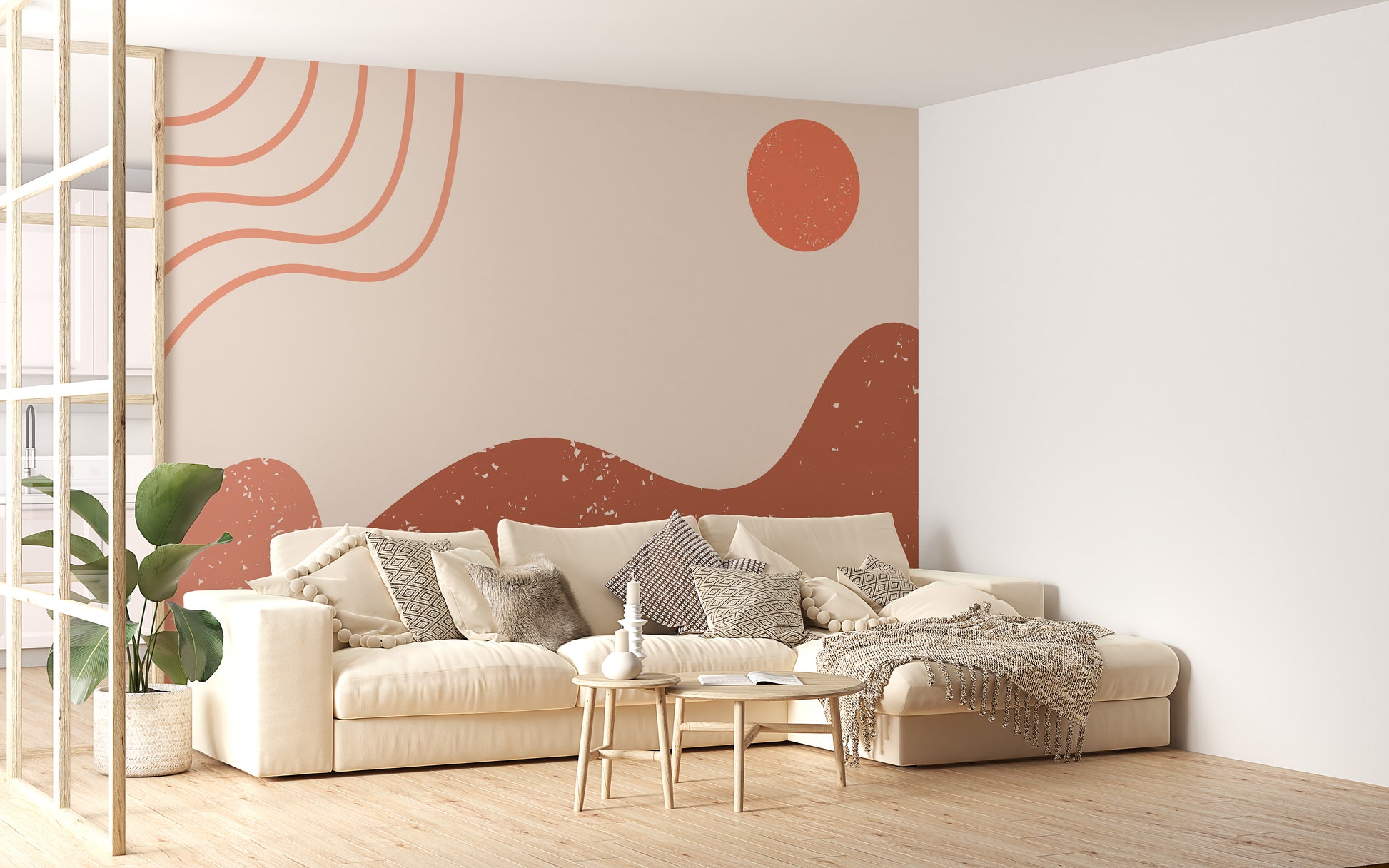 Boho Mountain Design Wallpaper Mural - Giffywalls