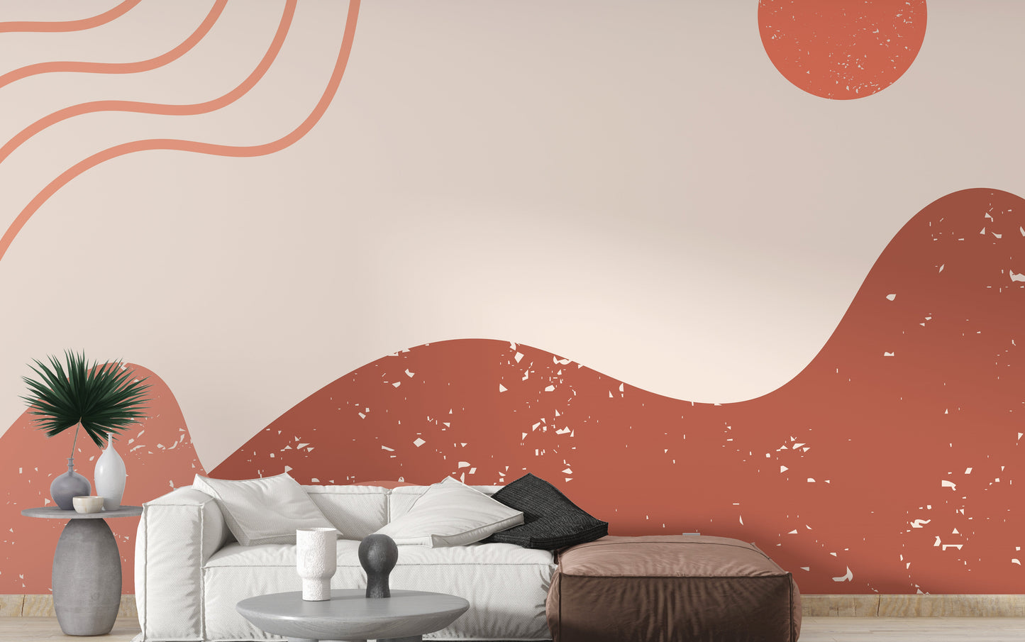 Boho-inspired mountain wallpaper mural