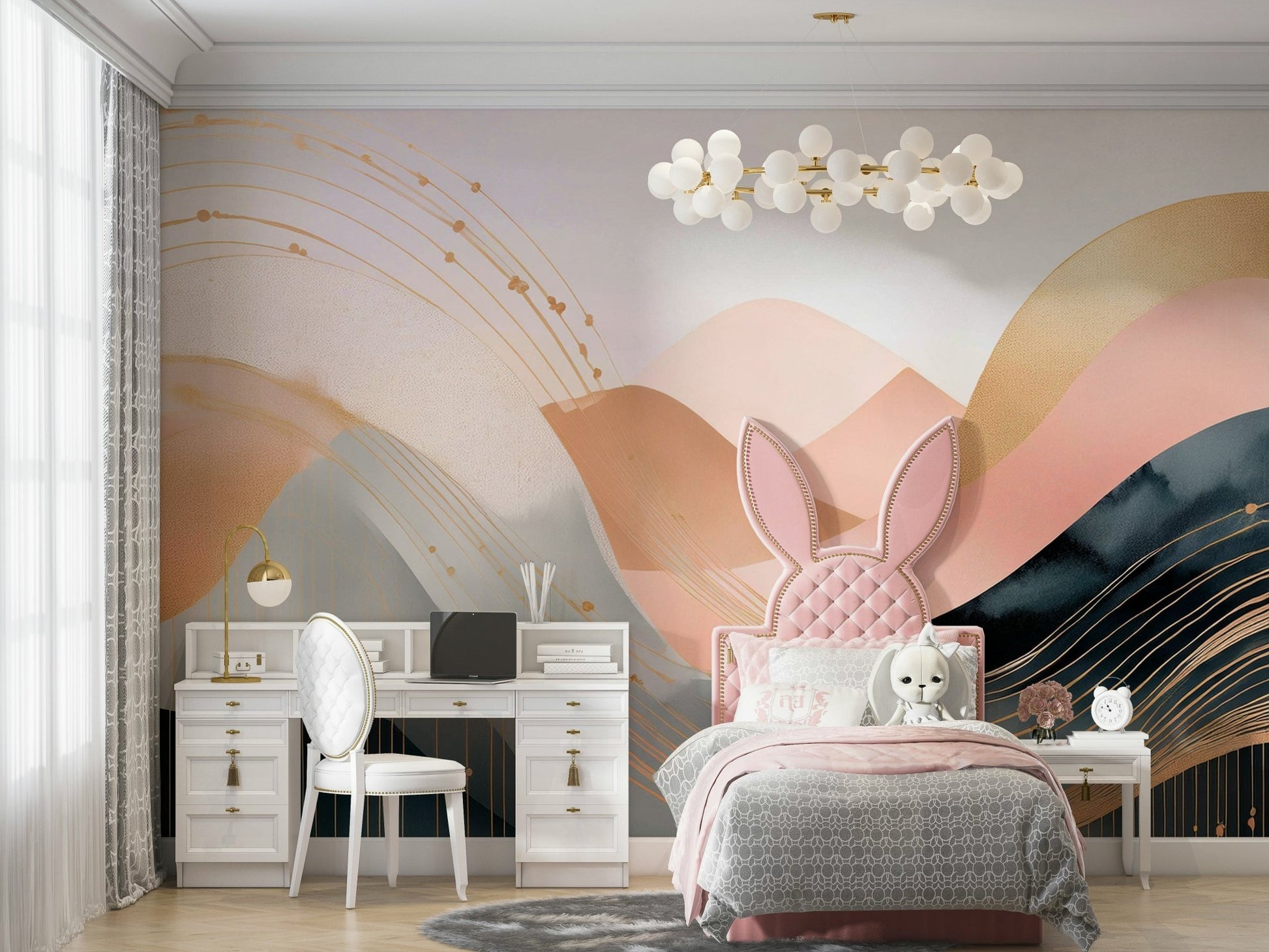 Kids mural with modern boho waveform design

