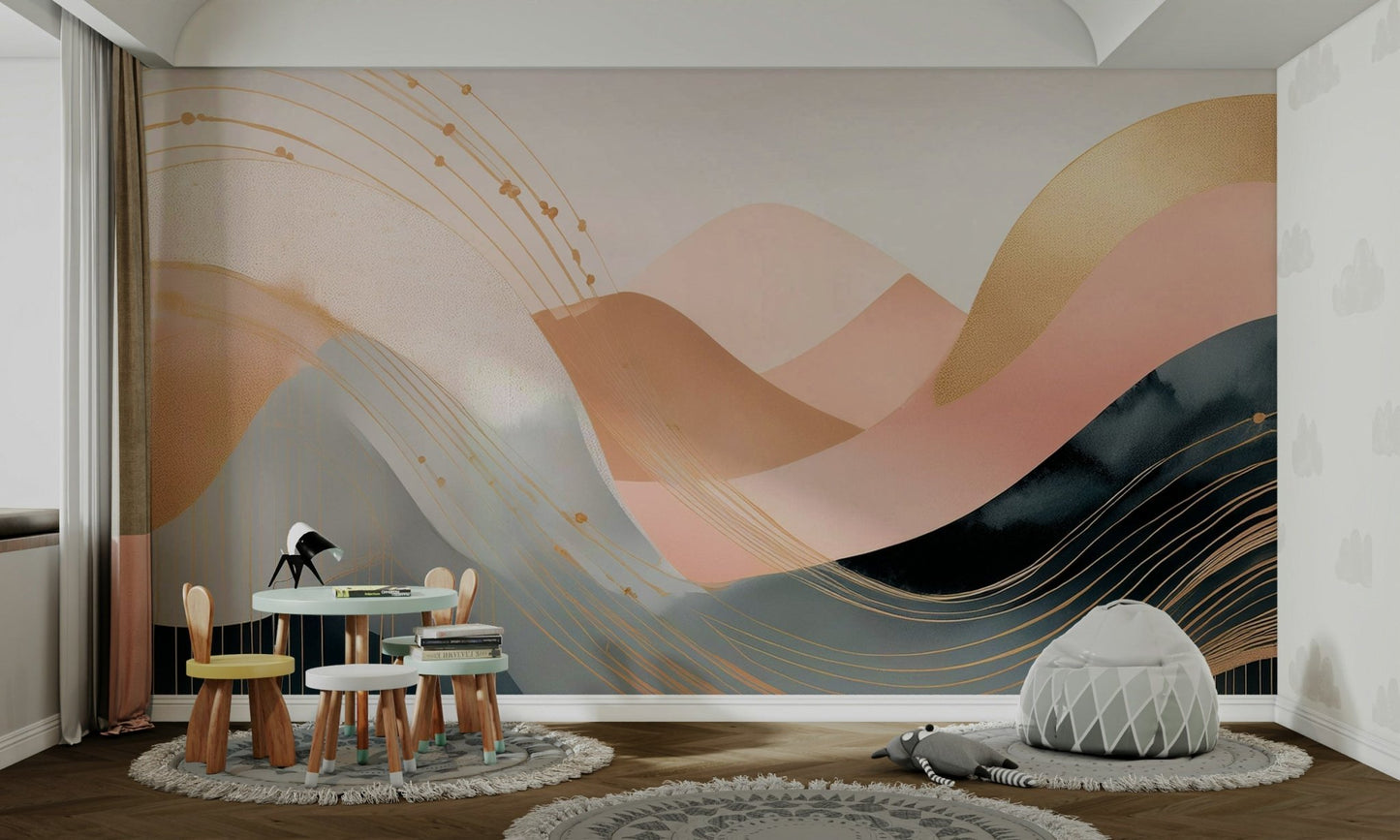 Artistic waveform wall mural for kids’ spaces

