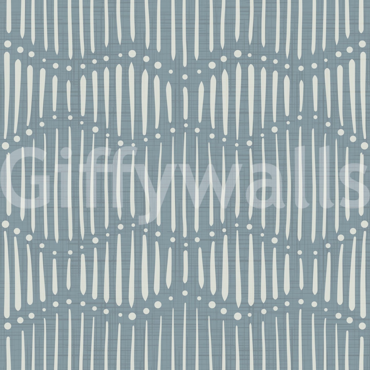 Boho Waves On Arona Canvas wallpaper close-up showing cream vertical dash and dot pattern on a slate blue ground