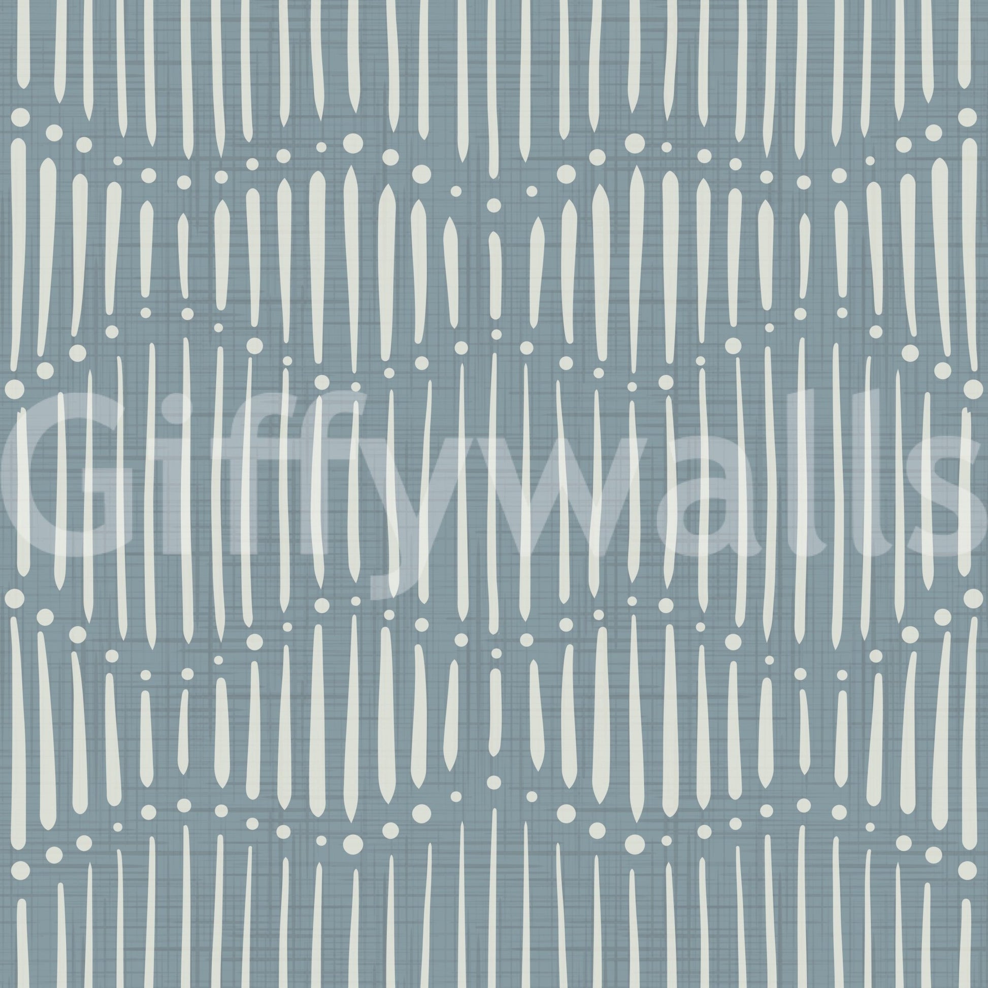 Boho Waves On Arona Canvas wallpaper close-up showing cream vertical dash and dot pattern on a slate blue ground