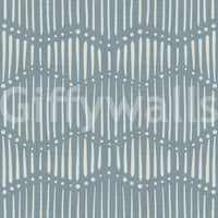 Boho Waves On Arona Canvas wallpaper close-up showing cream vertical dash and dot pattern on a slate blue ground